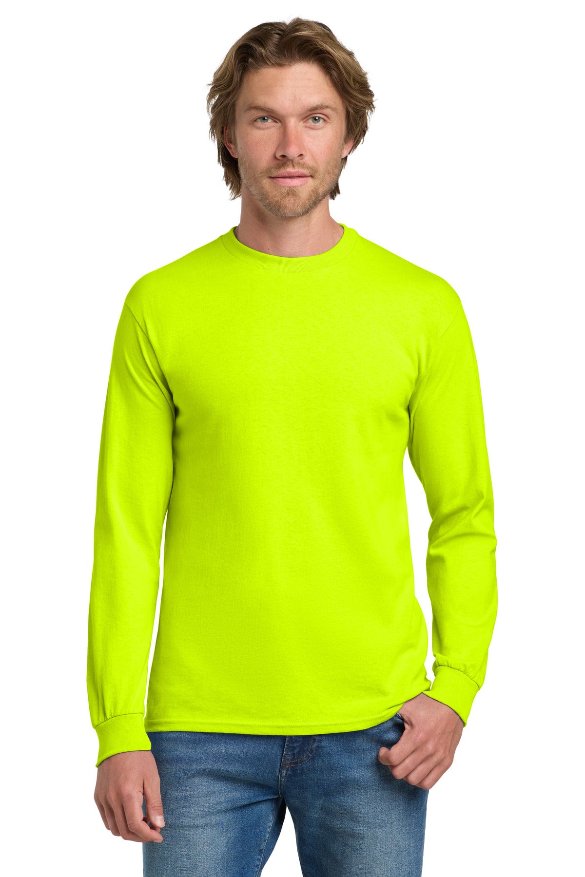 Gildan - Heavy Cotton 100% Cotton Long Sleeve T-Shirt.  5400 in Safety Green
