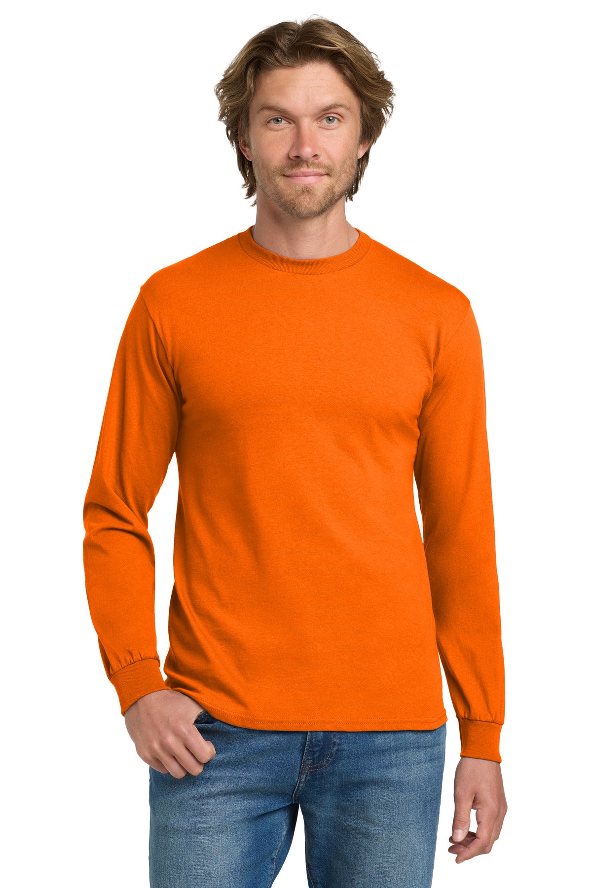 Gildan - Heavy Cotton 100% Cotton Long Sleeve T-Shirt.  5400 in S. Orange