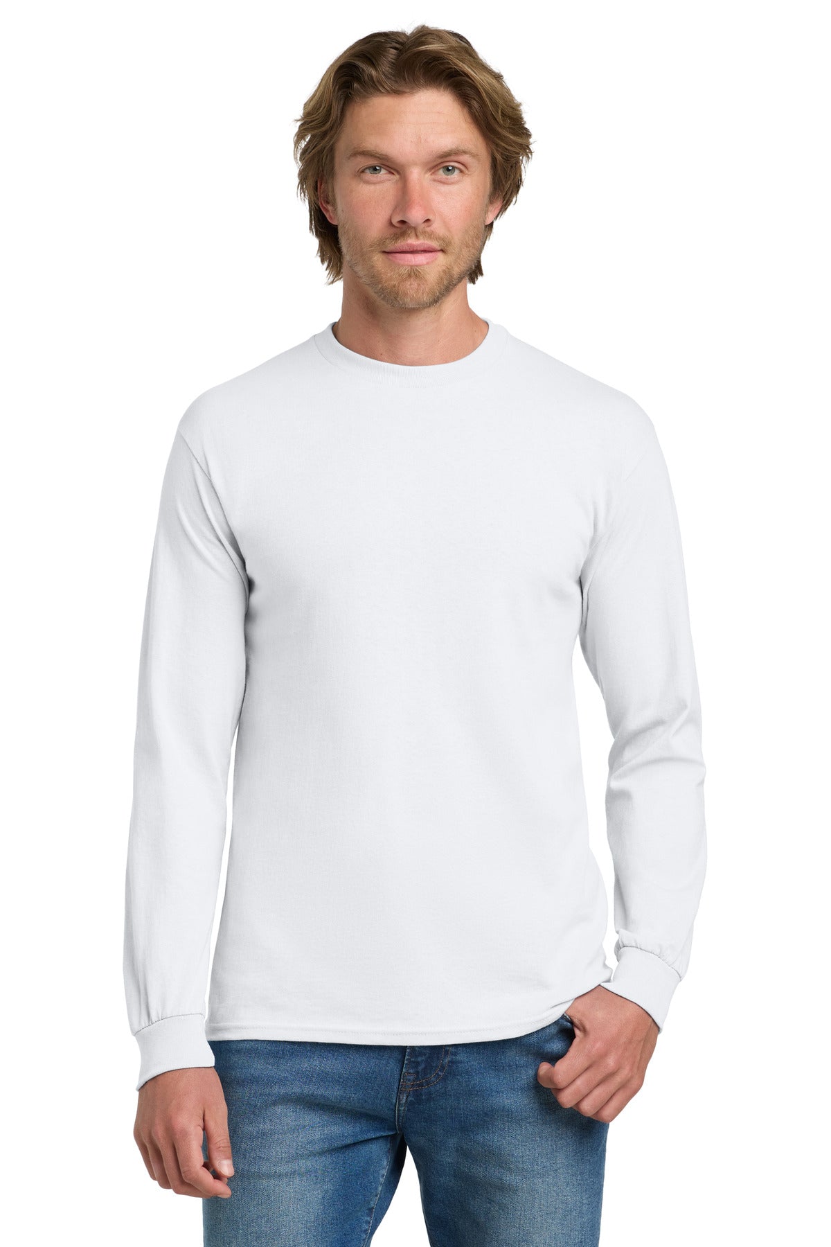 Gildan - Heavy Cotton 100% Cotton Long Sleeve T-Shirt.  5400 in White