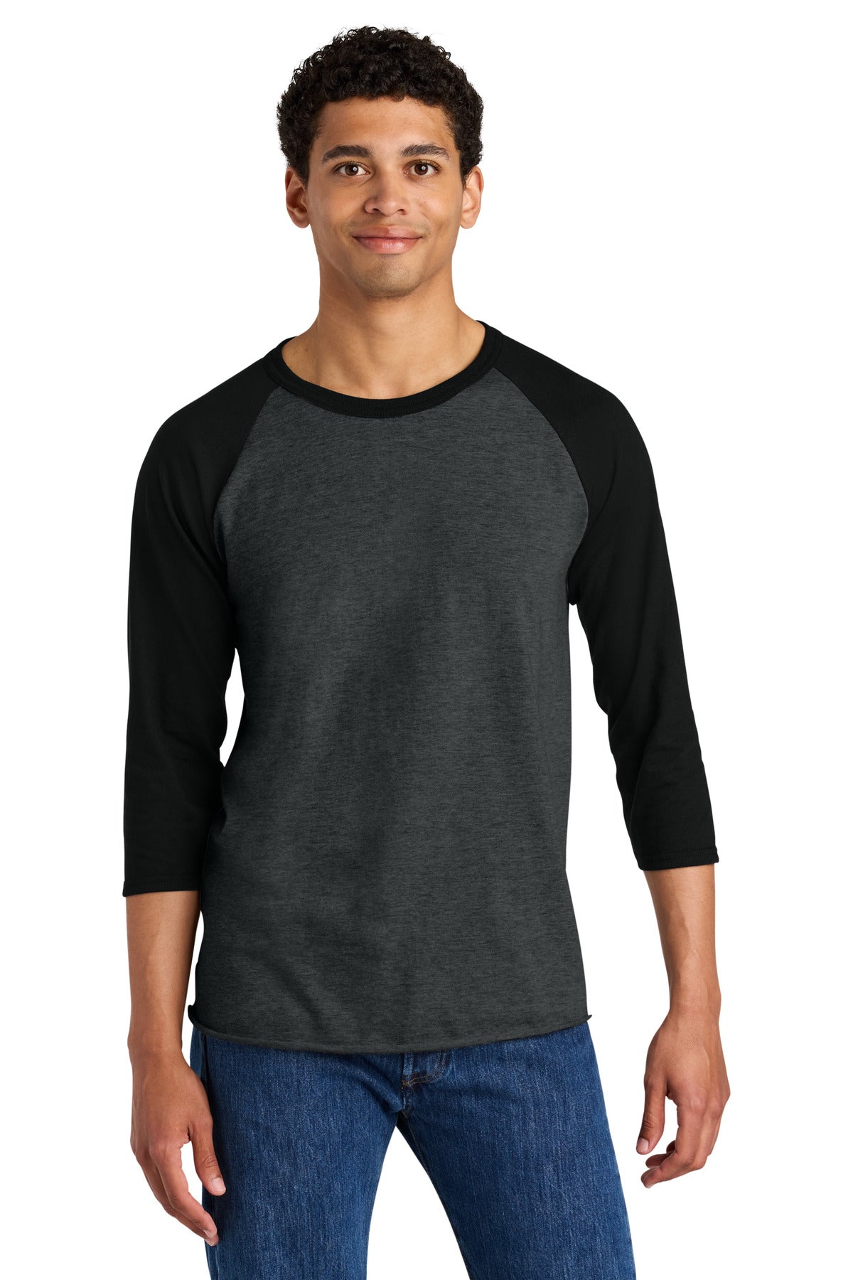Jerzees Unisex Premium Blend Combed Ring Spun 3/4-Sleeve Raglan 560R in Black Ink Heather/ Black Ink