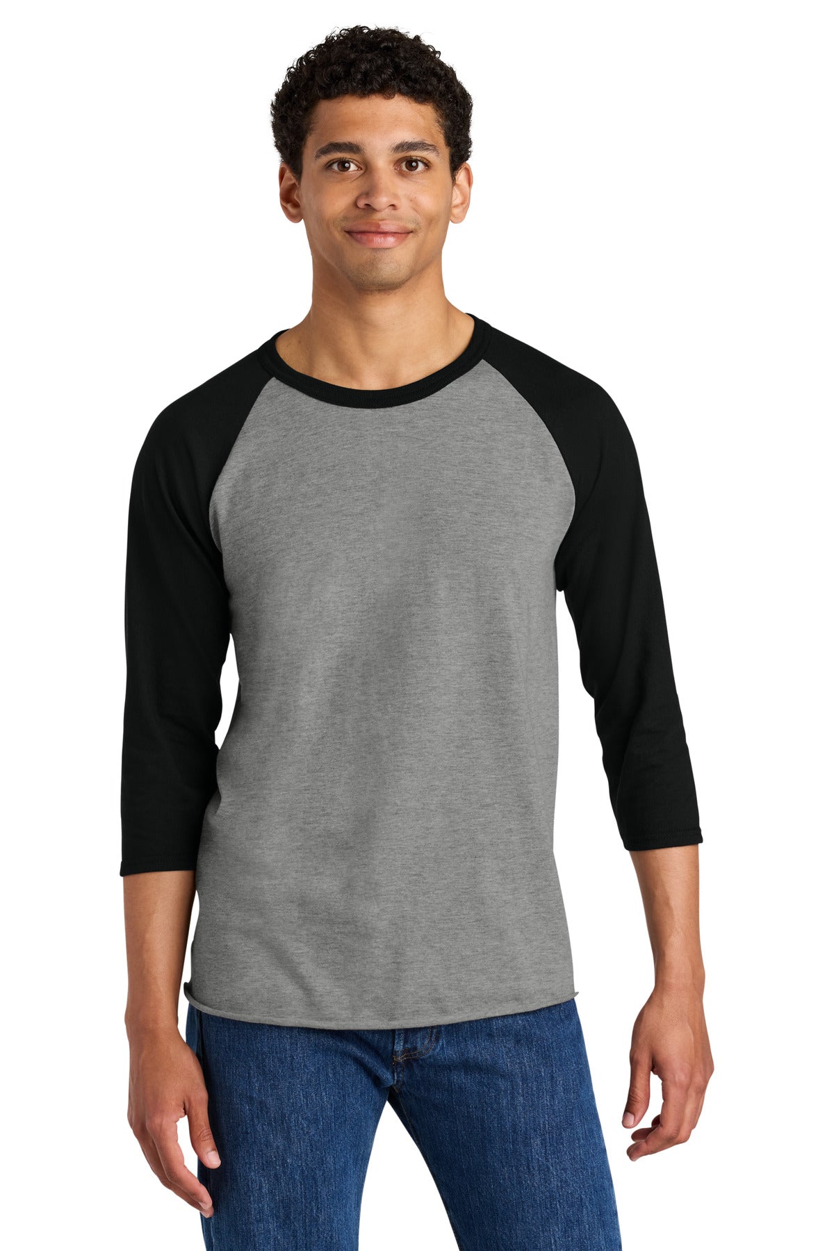 Jerzees Unisex Premium Blend Combed Ring Spun 3/4-Sleeve Raglan 560R in Oxford/ Black Ink