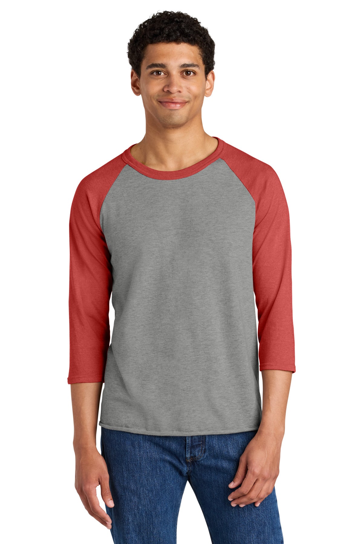Jerzees Unisex Premium Blend Combed Ring Spun 3/4-Sleeve Raglan 560R in Oxford/ Fiery Red Heather