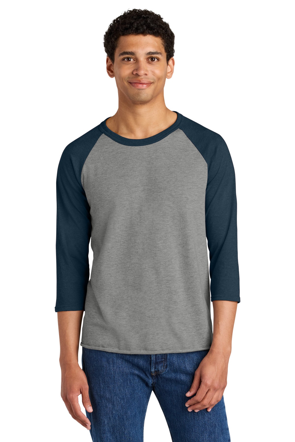 Jerzees Unisex Premium Blend Combed Ring Spun 3/4-Sleeve Raglan 560R in Oxford/ Indigo Heather