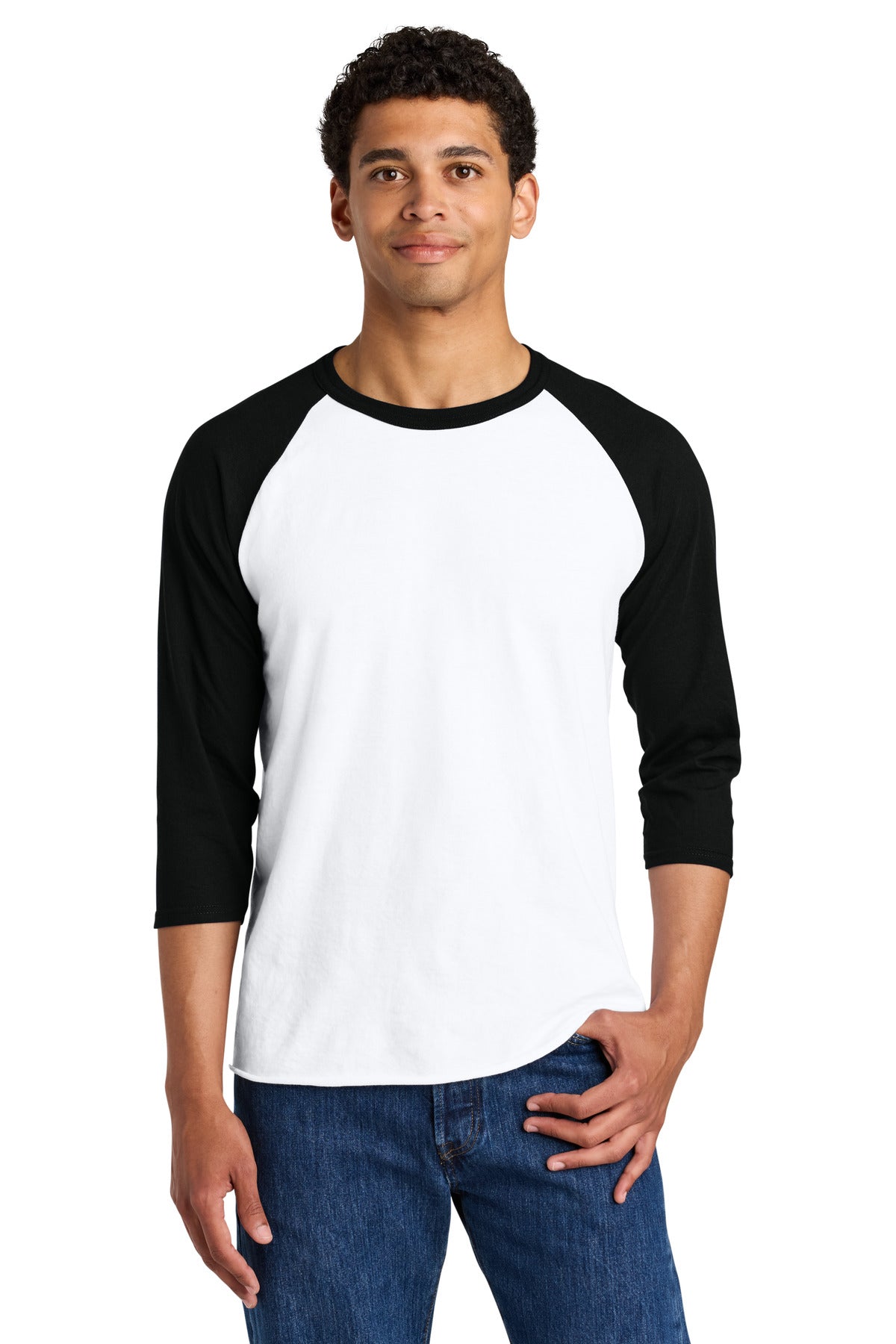 Jerzees Unisex Premium Blend Combed Ring Spun 3/4-Sleeve Raglan 560R in White/ Black Ink