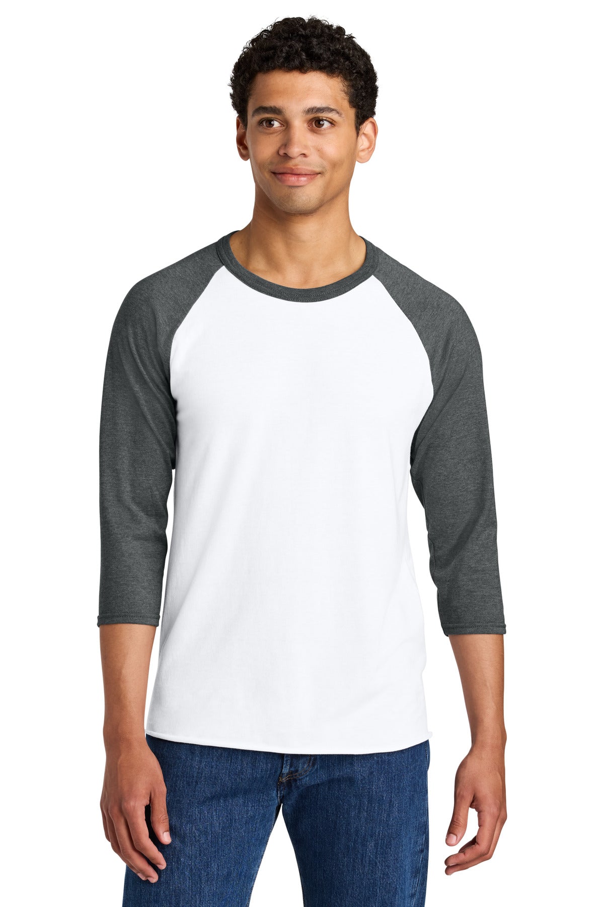 Jerzees Unisex Premium Blend Combed Ring Spun 3/4-Sleeve Raglan 560R in White/ Charcoal Heather