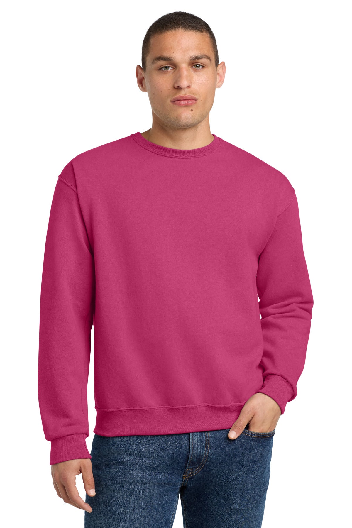 Jerzees - NuBlend Crewneck Sweatshirt.  562M in Cyber Pink