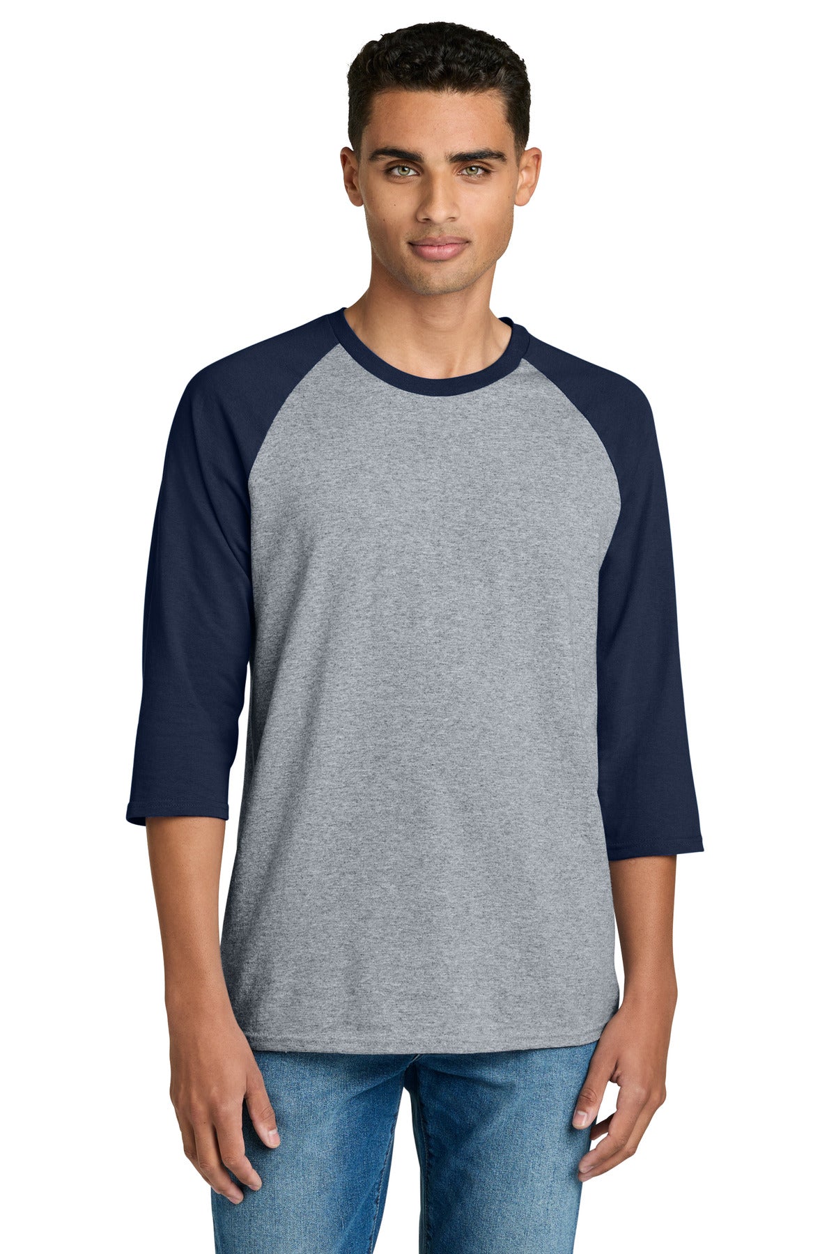 Gildan Heavy Cotton 3/4-Sleeve Raglan T-Shirt. 5700 in Sport Grey Trim Navy
