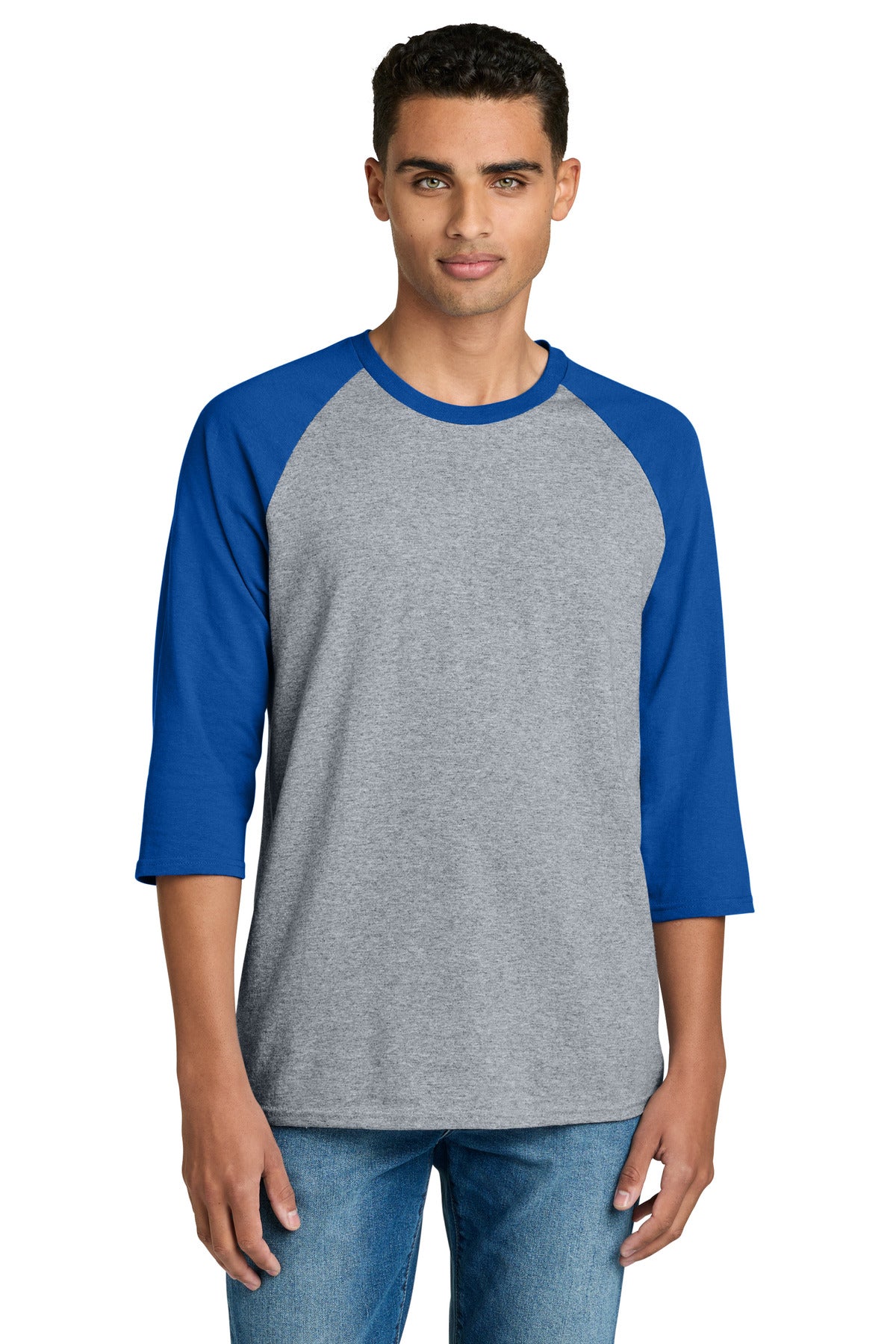 Gildan Heavy Cotton 3/4-Sleeve Raglan T-Shirt. 5700 in Sport Grey Trim Royal