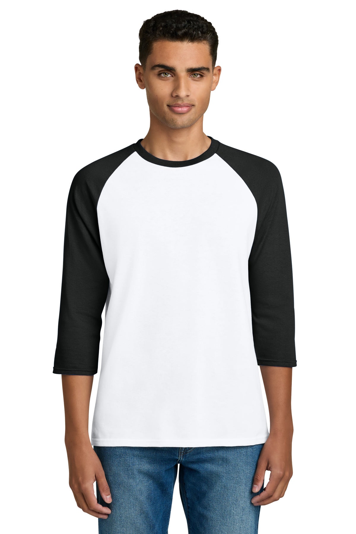 Gildan Heavy Cotton 3/4-Sleeve Raglan T-Shirt. 5700 in White/ Black
