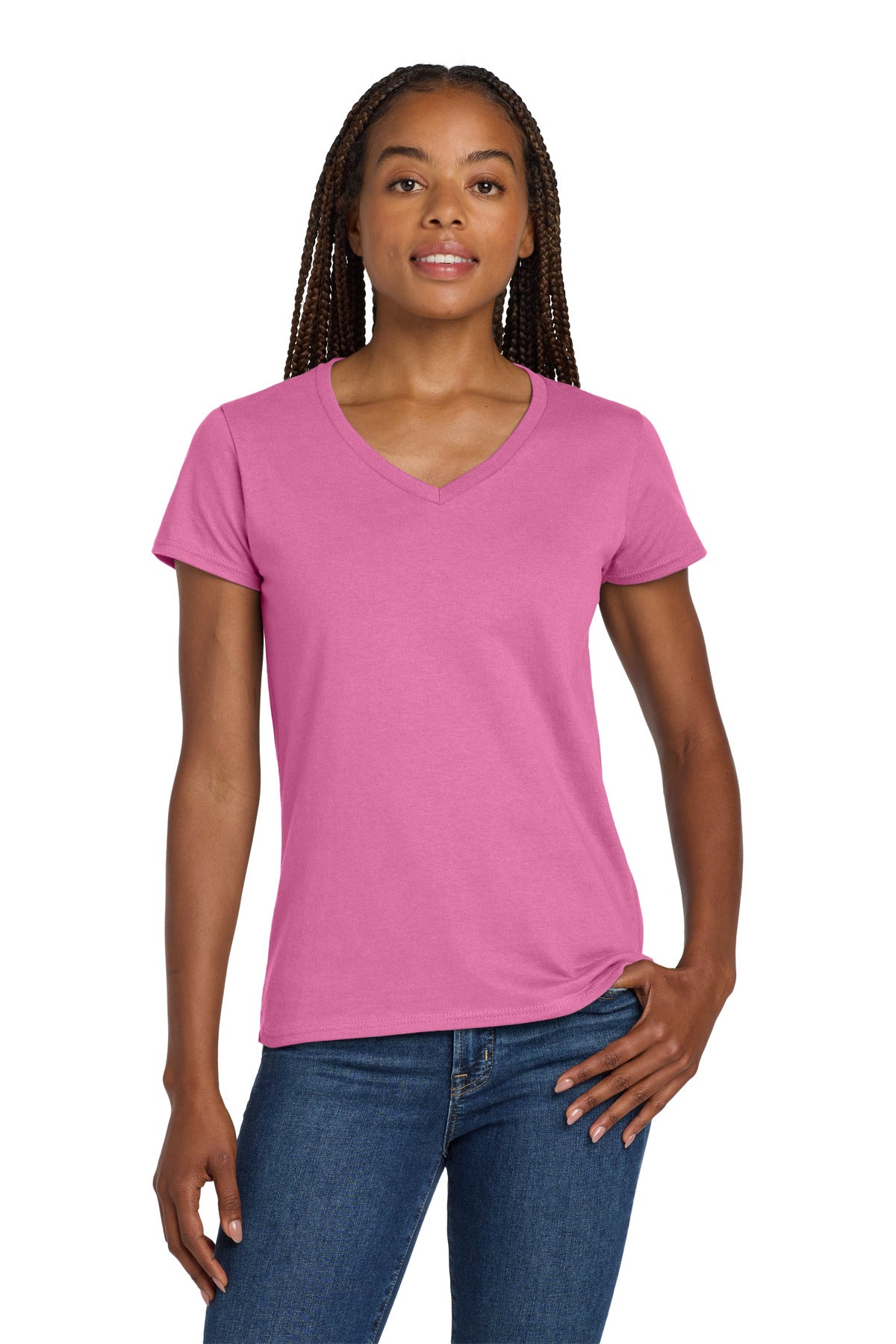 Gildan Women's Heavy Cotton 100% Cotton V-Neck T-Shirt. 5V00L in Azalea
