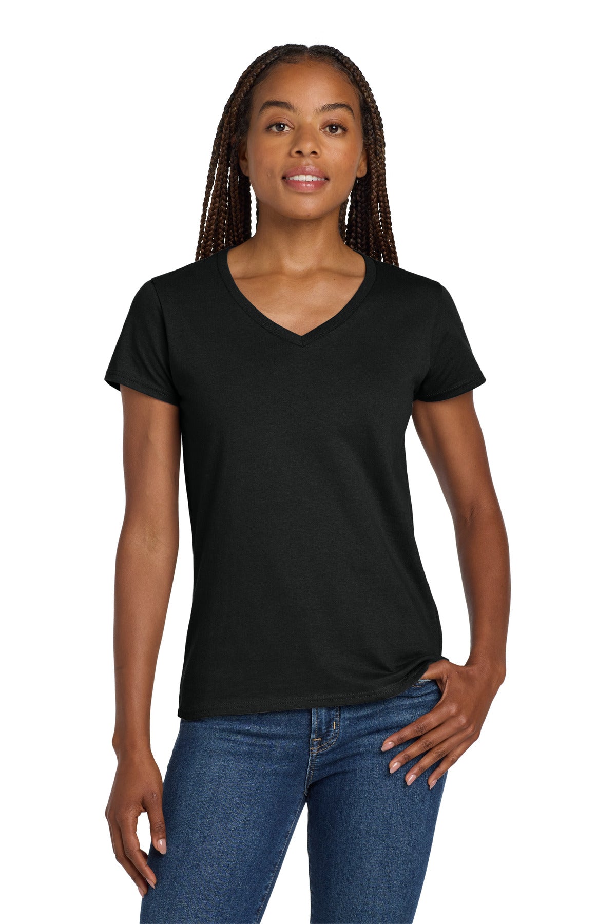 Gildan Women's Heavy Cotton 100% Cotton V-Neck T-Shirt. 5V00L in Black