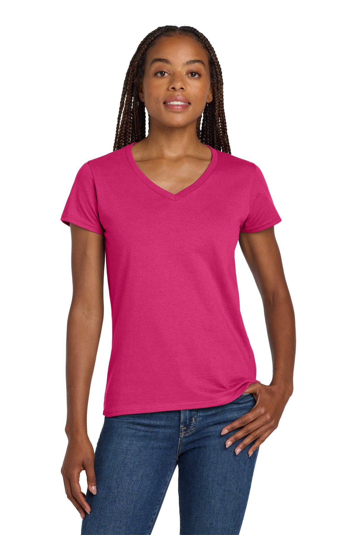 Gildan Women's Heavy Cotton 100% Cotton V-Neck T-Shirt. 5V00L in Heliconia