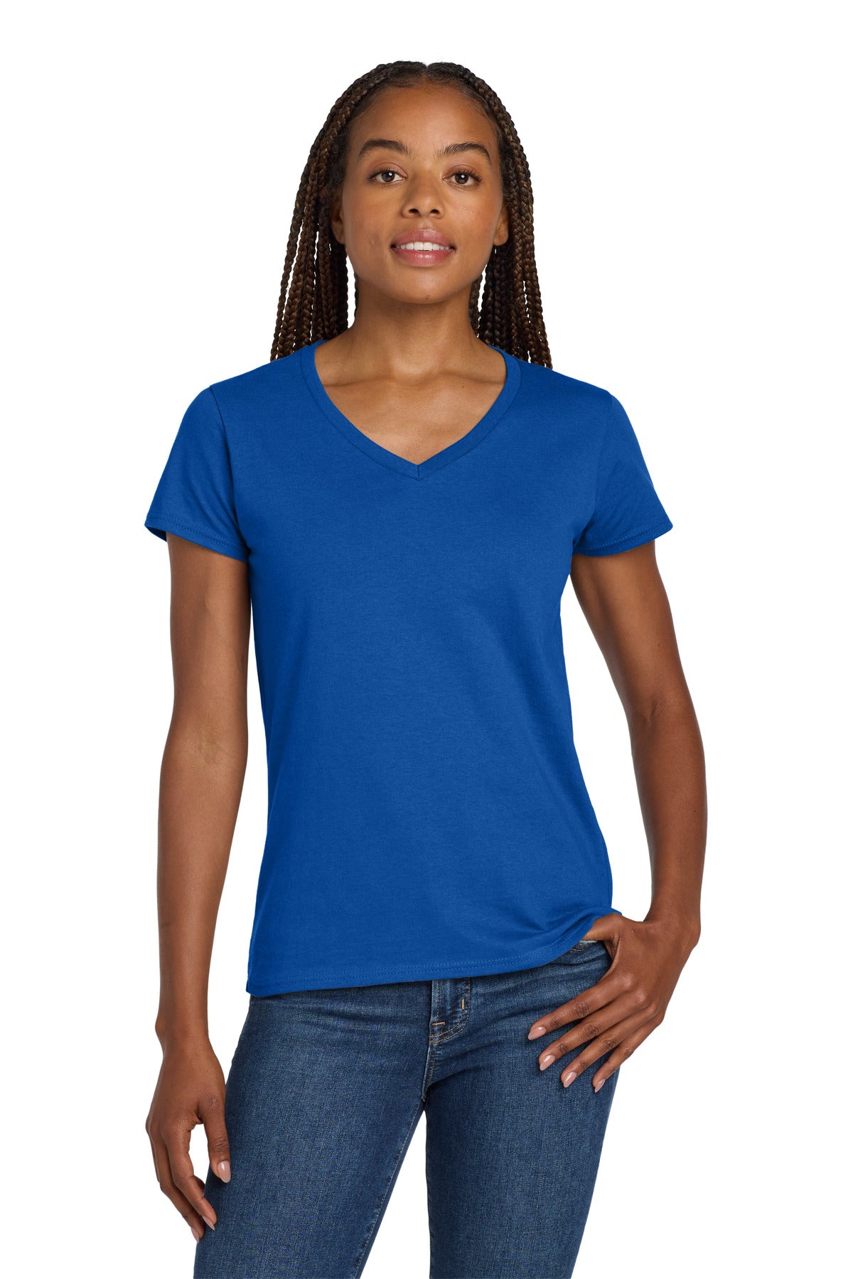 Gildan Women's Heavy Cotton 100% Cotton V-Neck T-Shirt. 5V00L in Royal