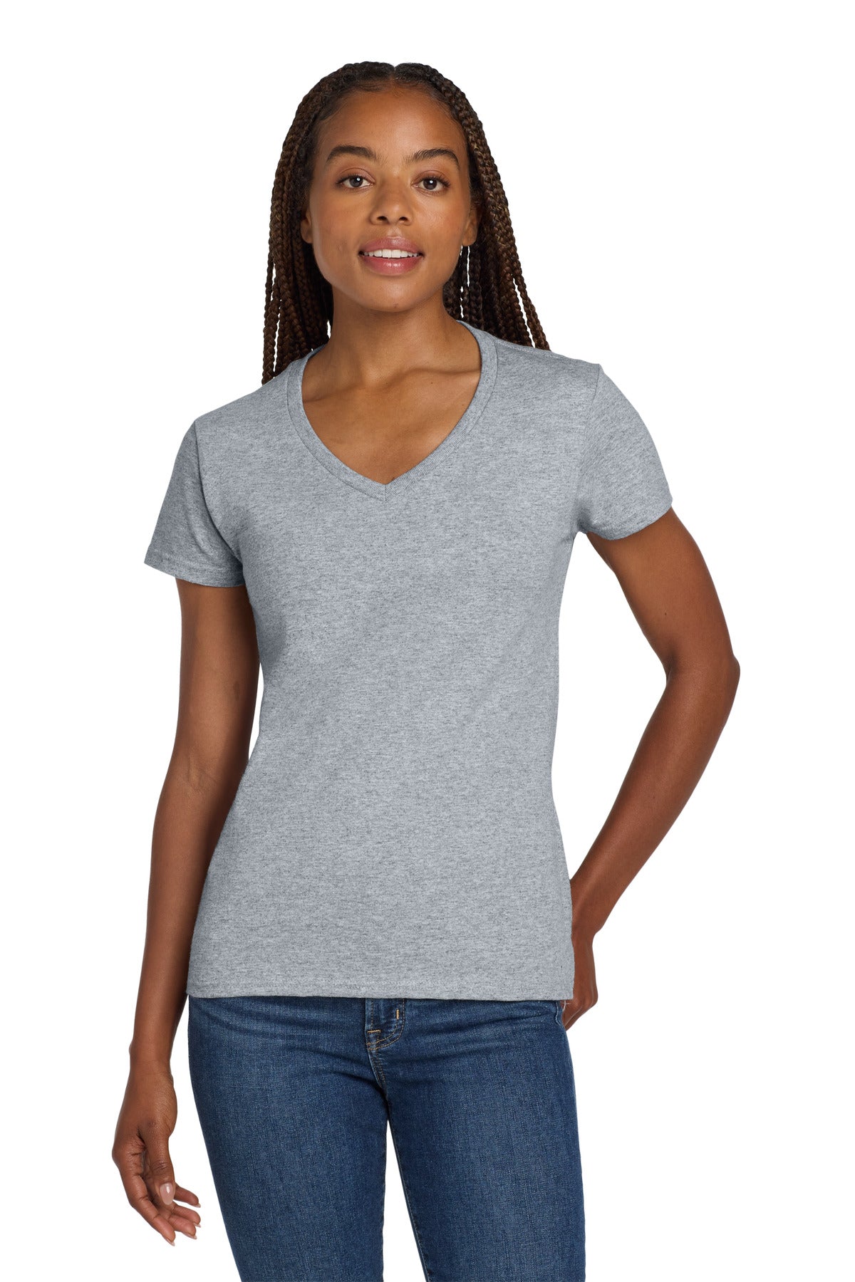Gildan Women's Heavy Cotton 100% Cotton V-Neck T-Shirt. 5V00L in Sport Grey