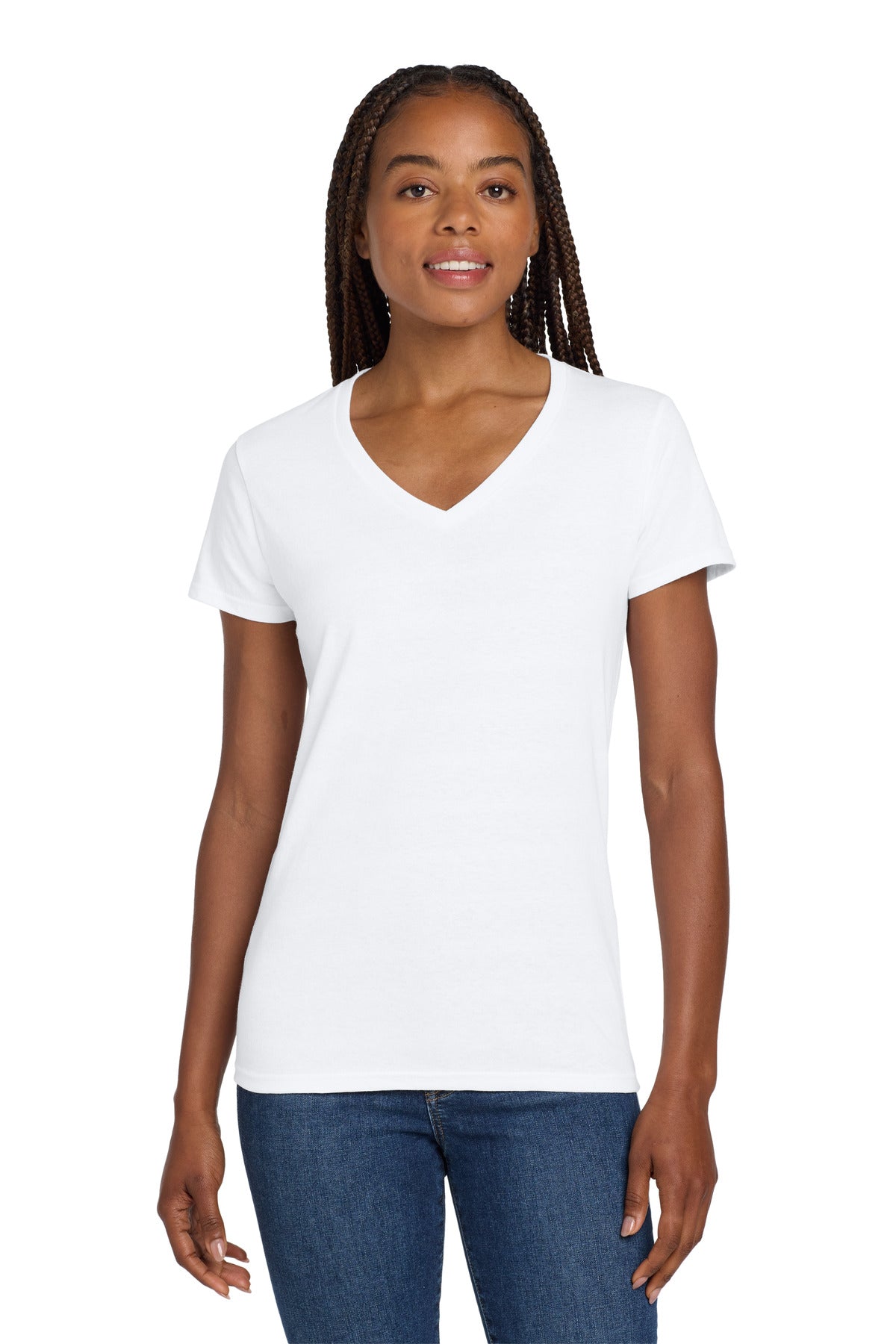Gildan Women's Heavy Cotton 100% Cotton V-Neck T-Shirt. 5V00L in White