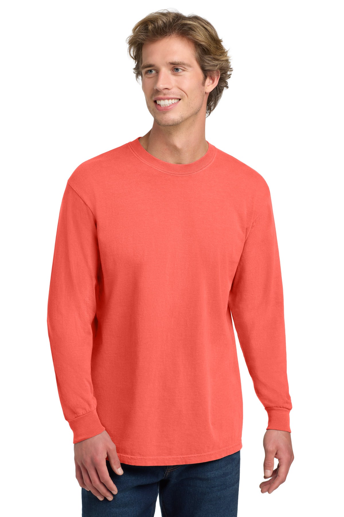 COMFORT COLORS  Heavyweight Ring Spun Long Sleeve Tee. 6014 in Neon Red Orange