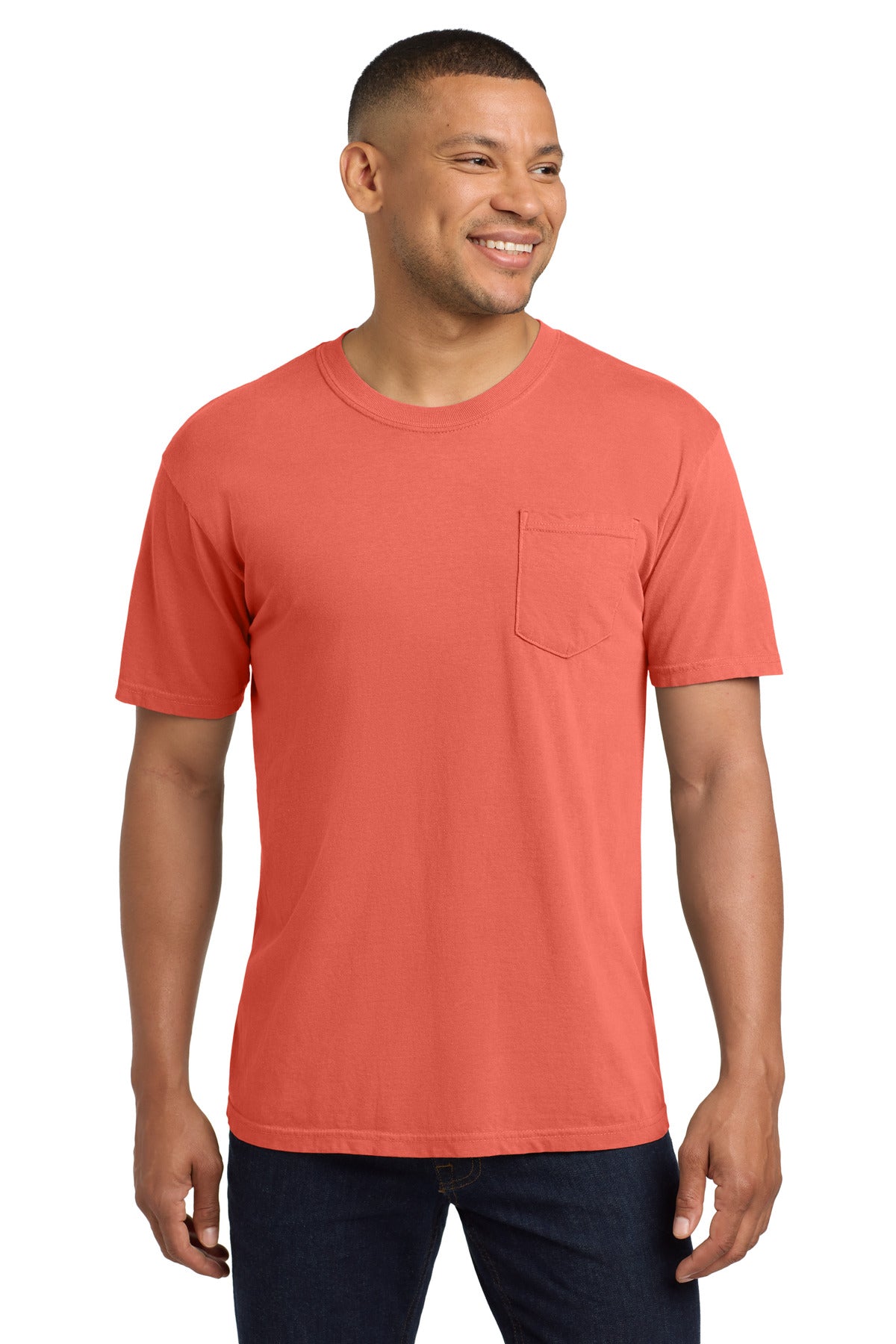COMFORT COLORS  Heavyweight Ring Spun Pocket Tee. 6030 in Bright Salmon
