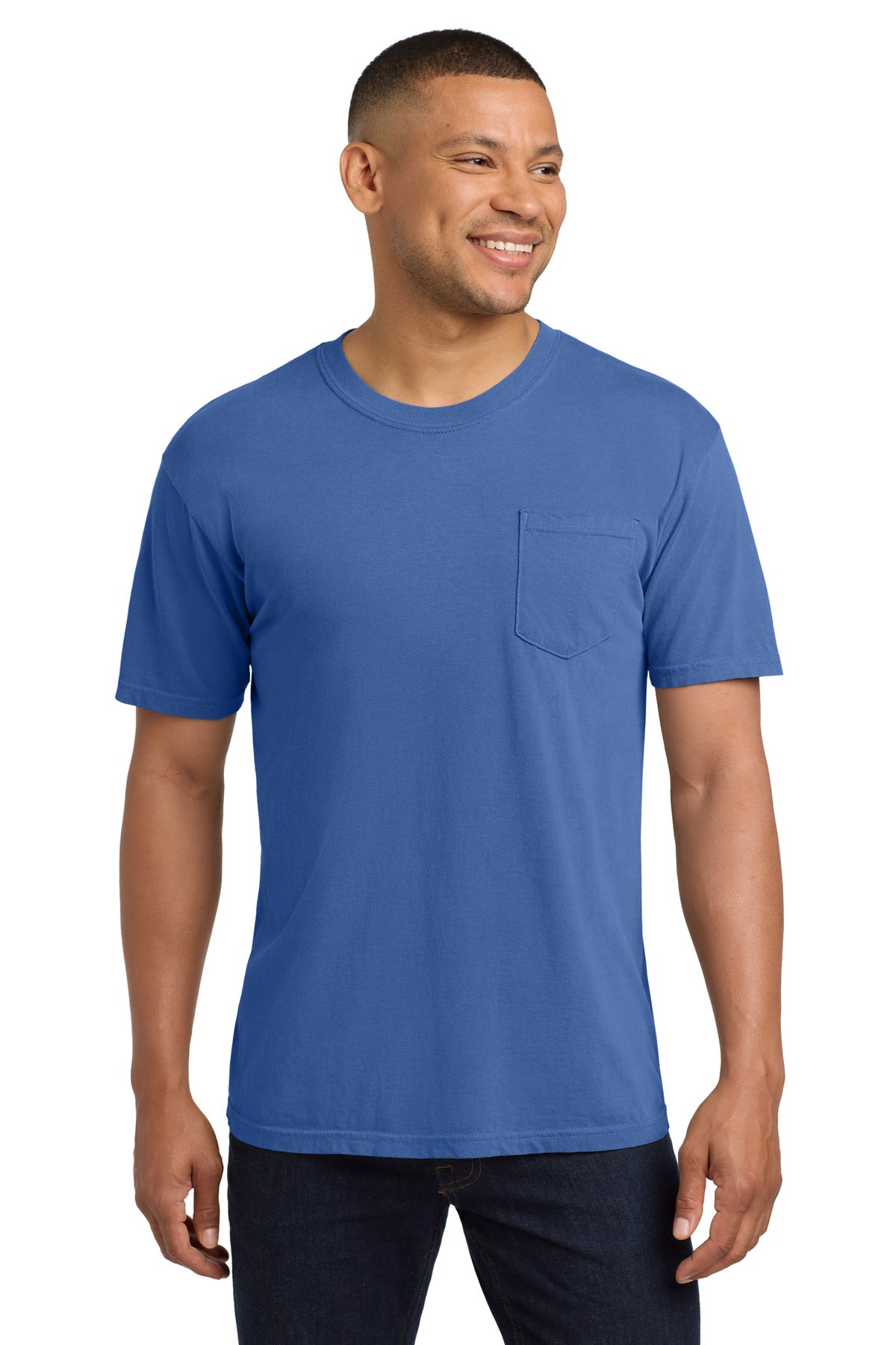 COMFORT COLORS  Heavyweight Ring Spun Pocket Tee. 6030 in Flo Blue