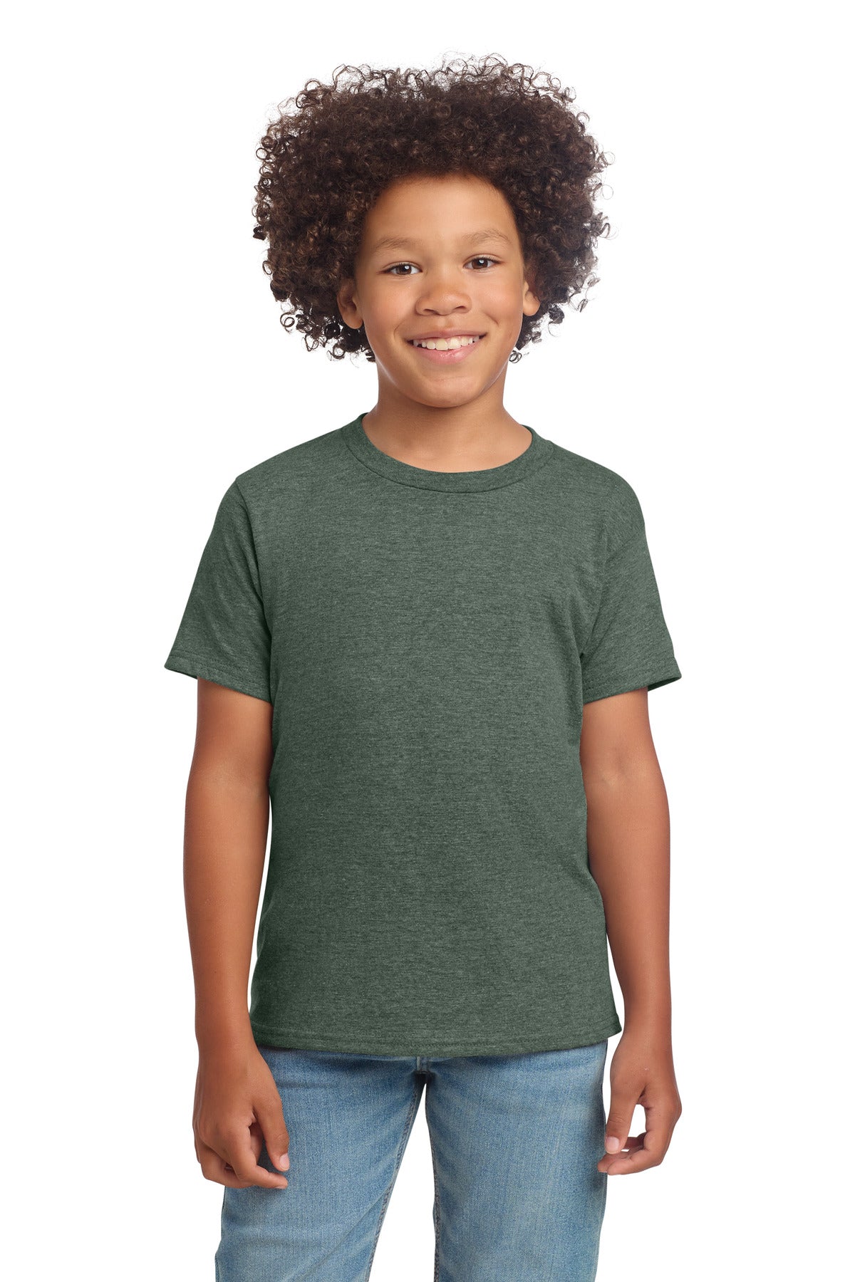 Gildan Youth Softstyle T-Shirt 64000B in Heather Military Green