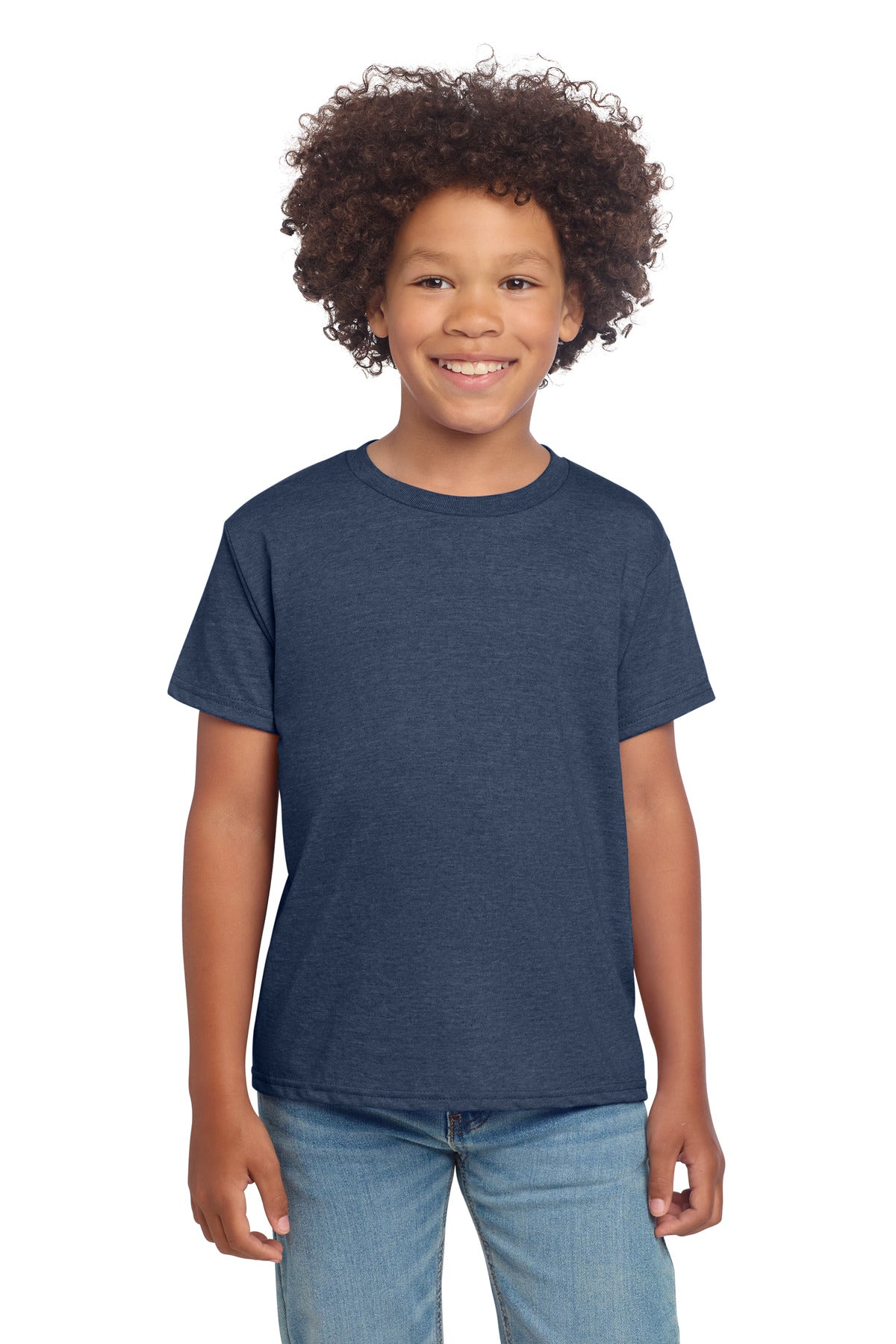 Gildan Youth Softstyle T-Shirt 64000B in Heather Navy
