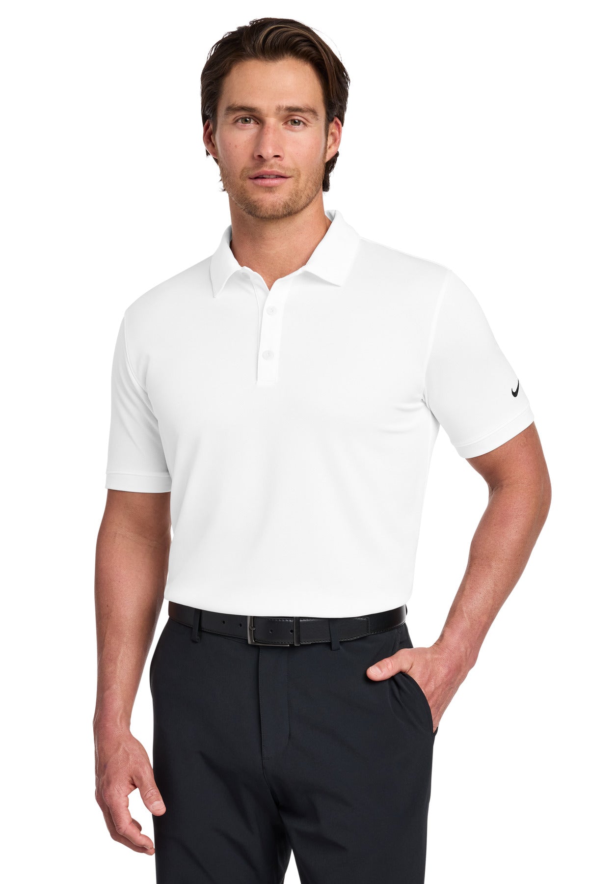 Nike Dri-FIT Solid Icon Pique Modern Fit Polo.  746099 in White