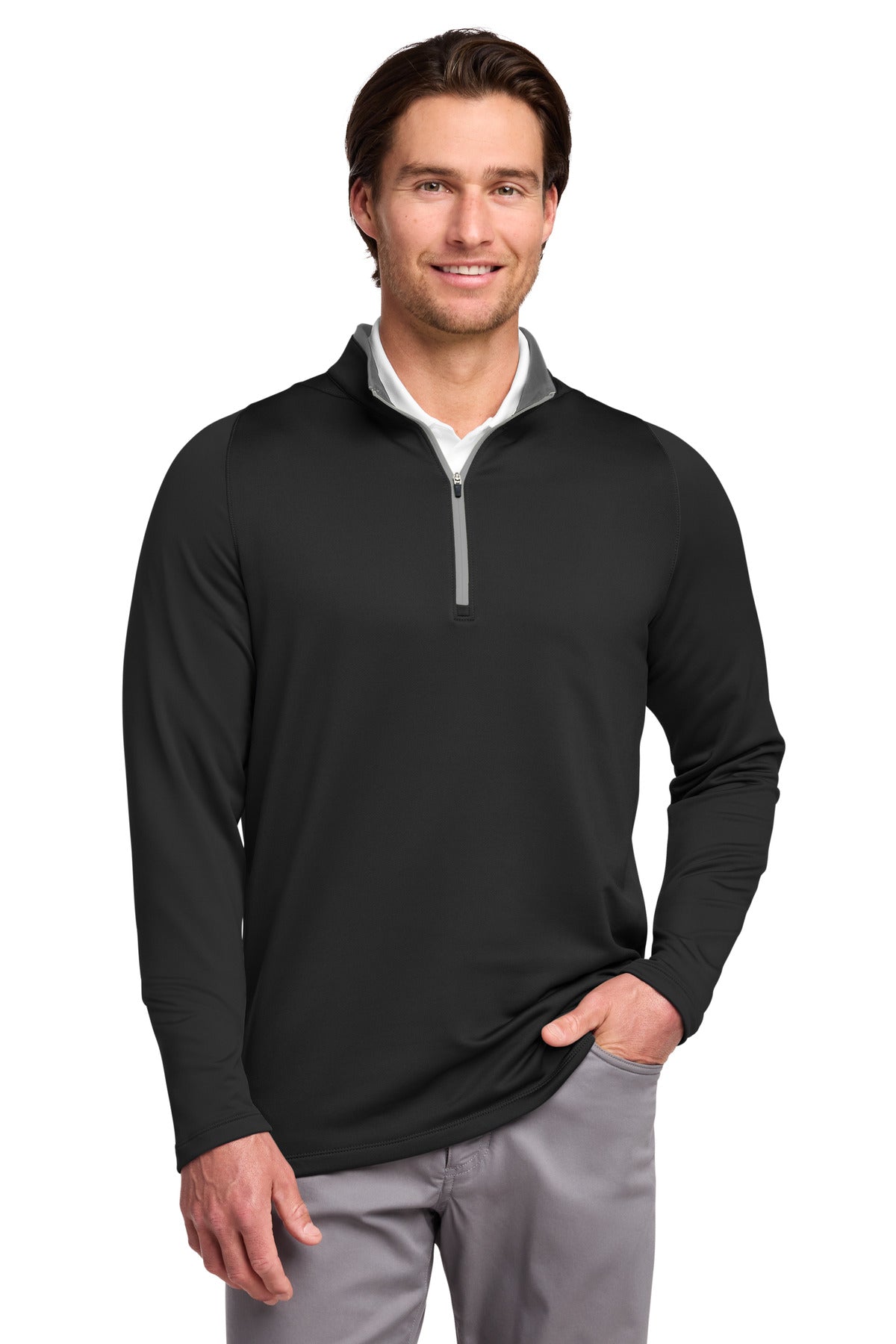 Nike Dri-FIT Stretch 1/2-Zip Cover-Up. 779795 in Black/ Dark Grey