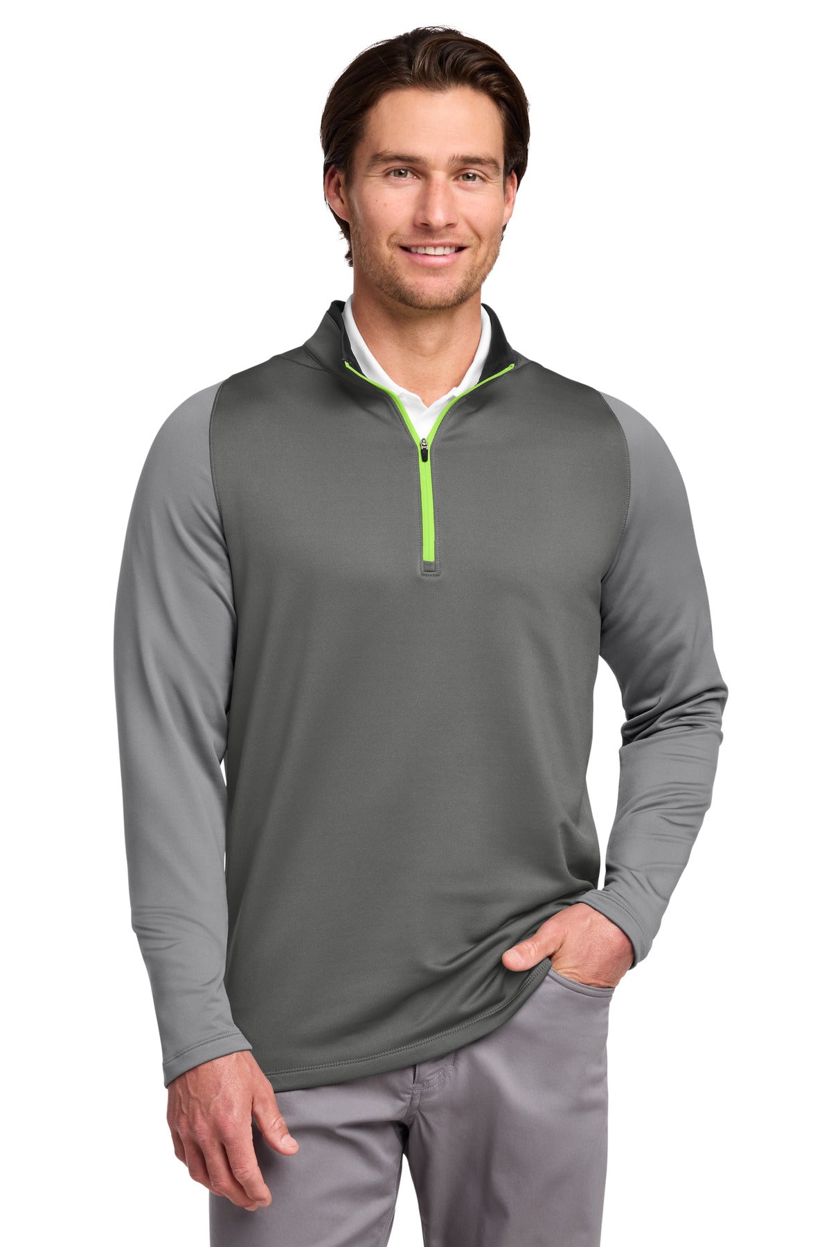 Nike Dri-FIT Stretch 1/2-Zip Cover-Up. 779795 in Dark Grey/ Cool Grey/ Volt