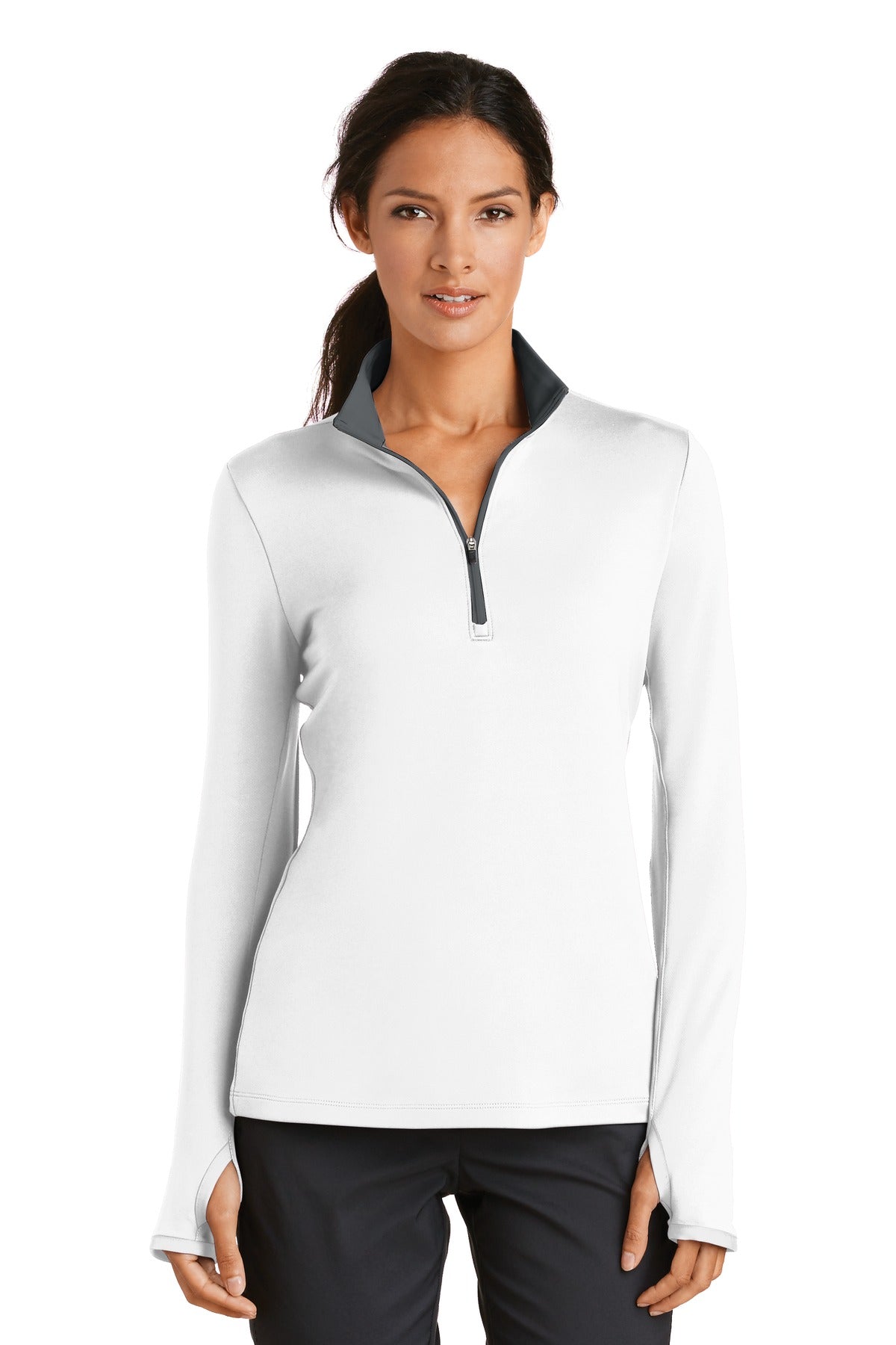 Nike Women's Dri-FIT Stretch 1/2-Zip Cover-Up. 779796 in White/ Dark Grey