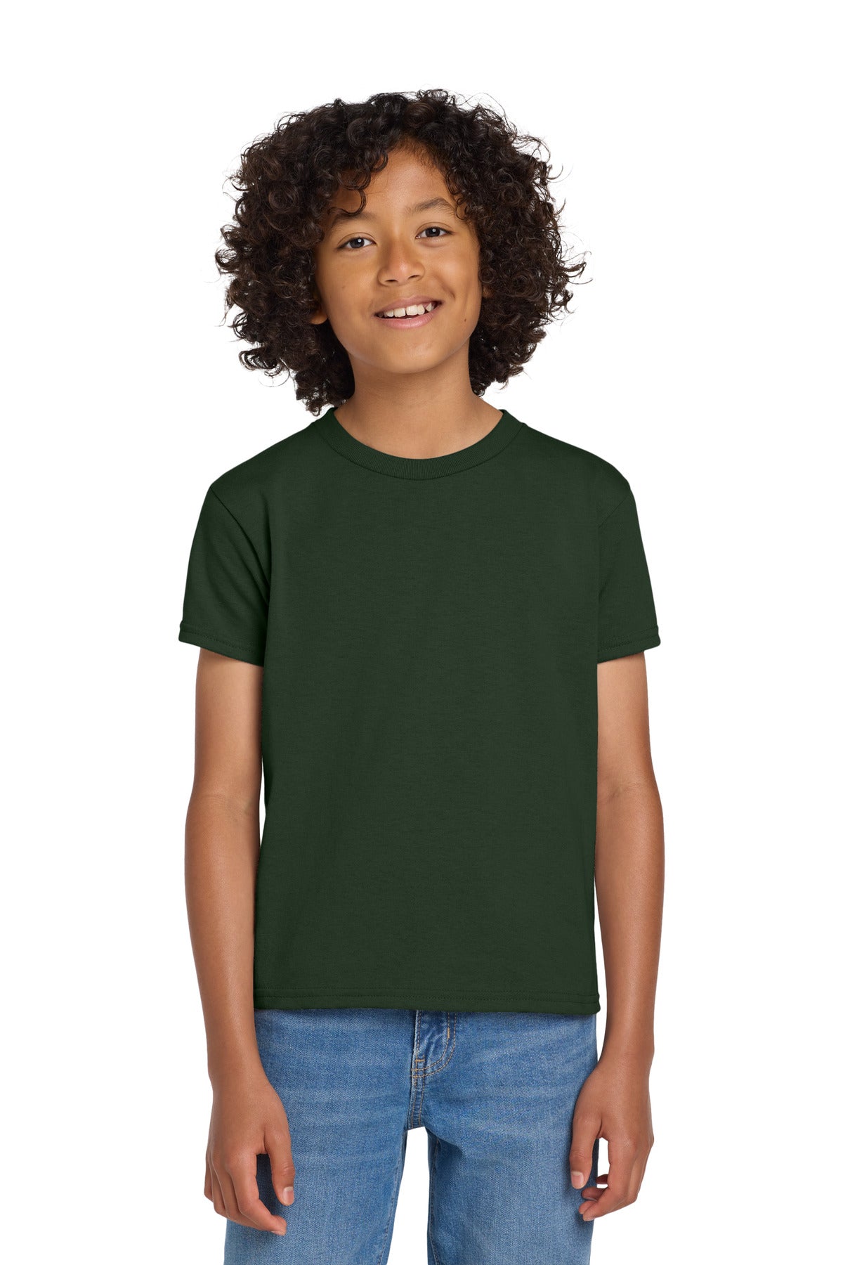 Gildan Youth DryBlend 50 Cotton/50 Poly T-Shirt.  8000B in Forest Green