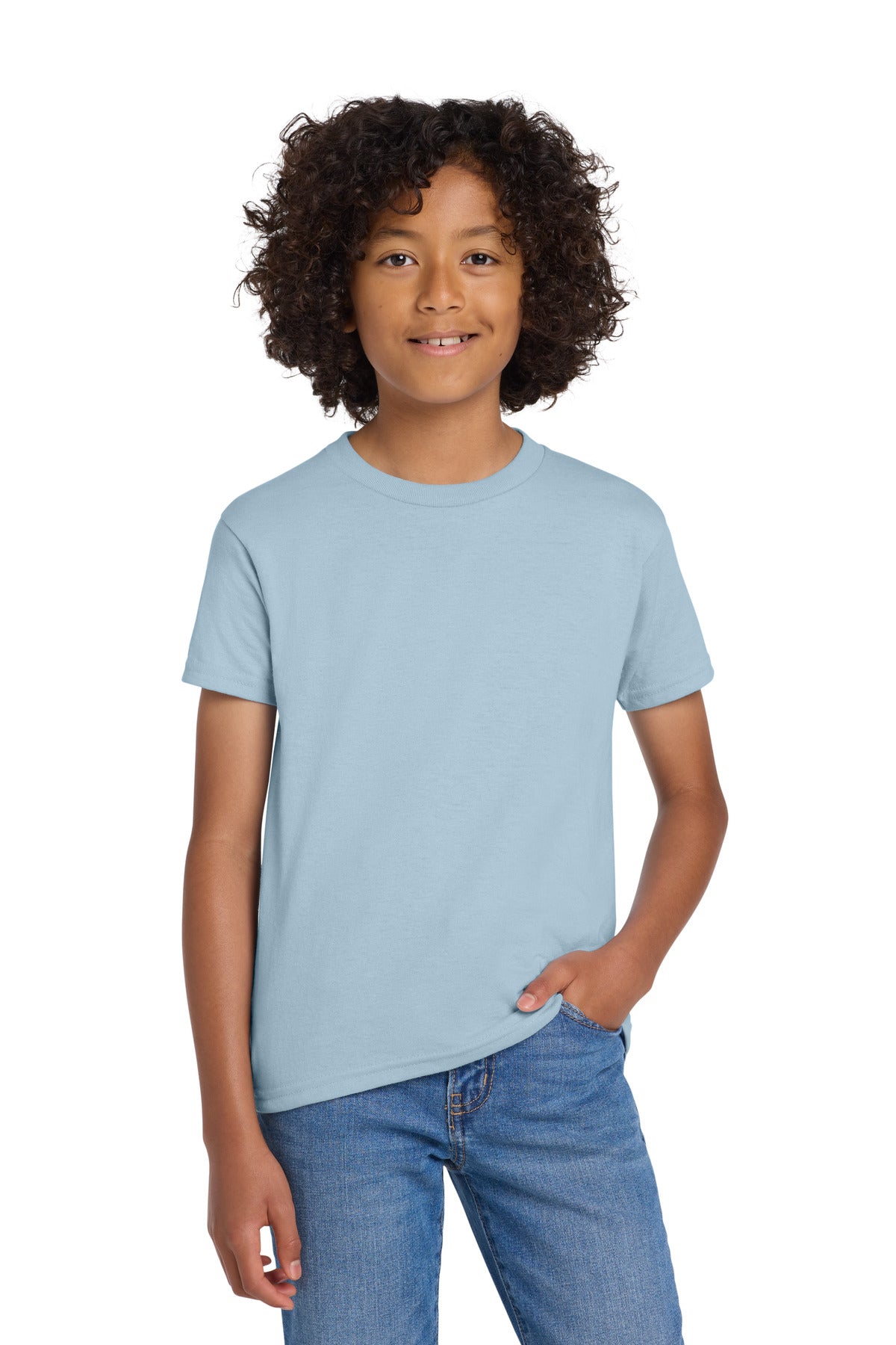 Gildan Youth DryBlend 50 Cotton/50 Poly T-Shirt.  8000B in Light Blue