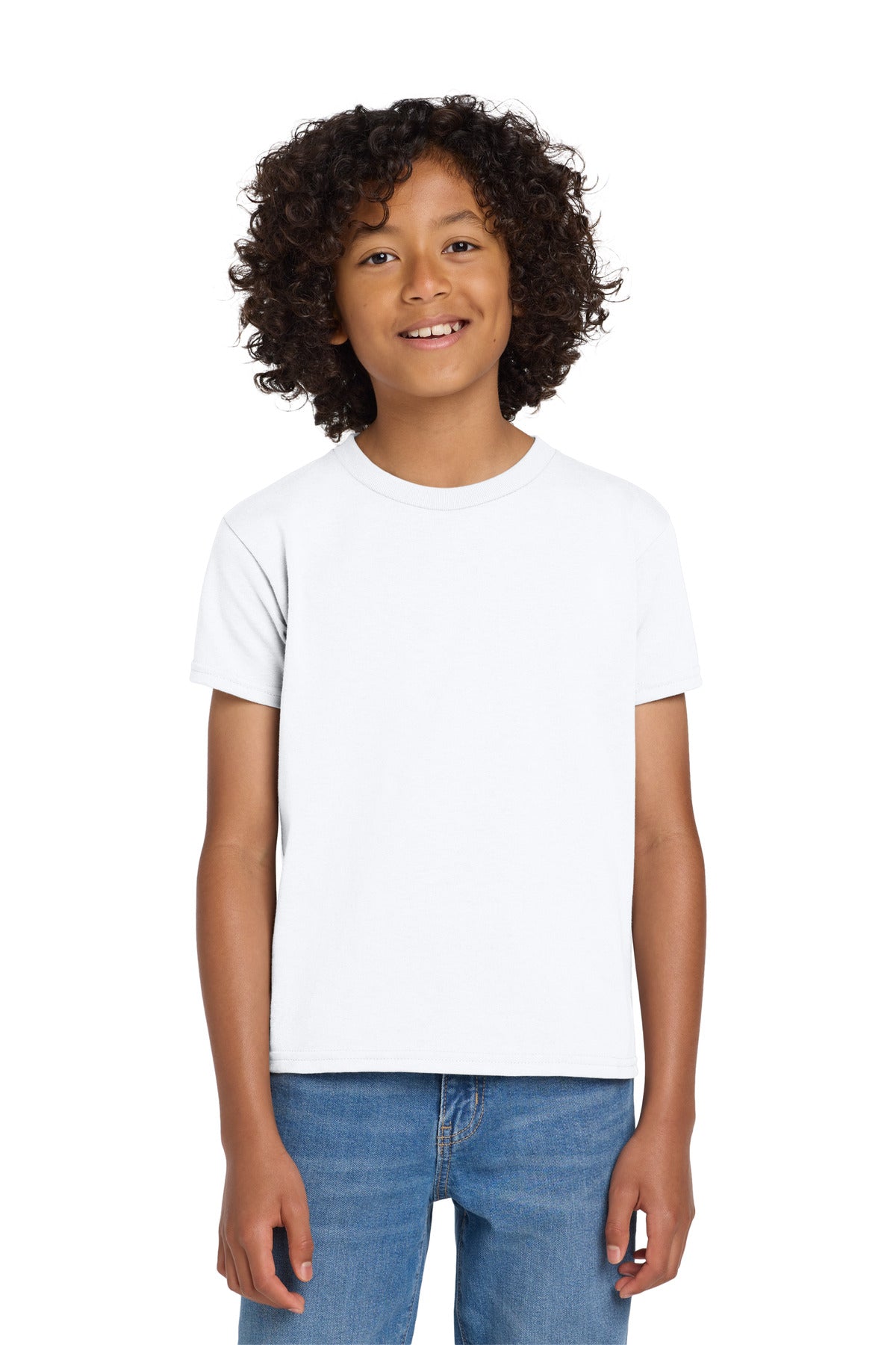 Gildan Youth DryBlend 50 Cotton/50 Poly T-Shirt.  8000B in White