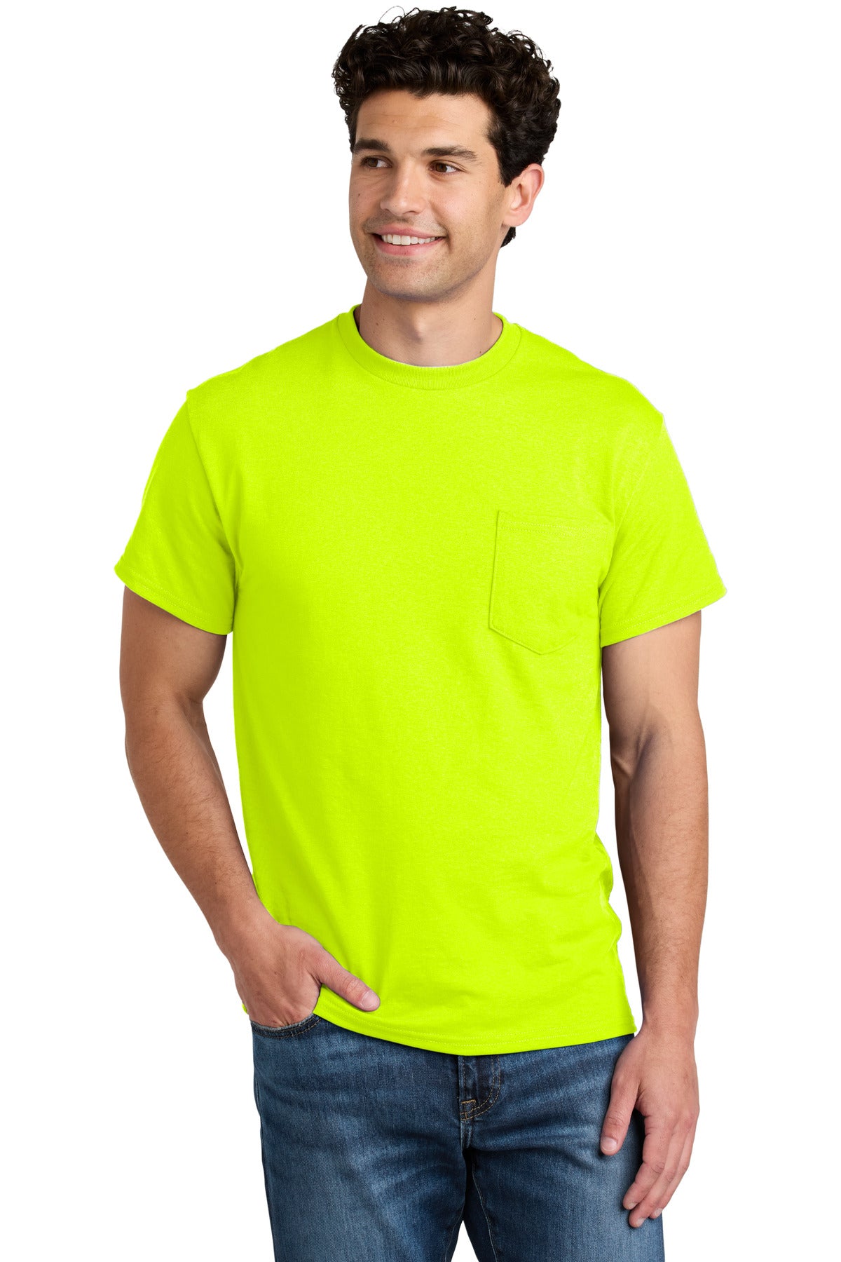 Gildan - DryBlend 50 Cotton/50 Poly Pocket T-Shirt. 8300 in Safety Green