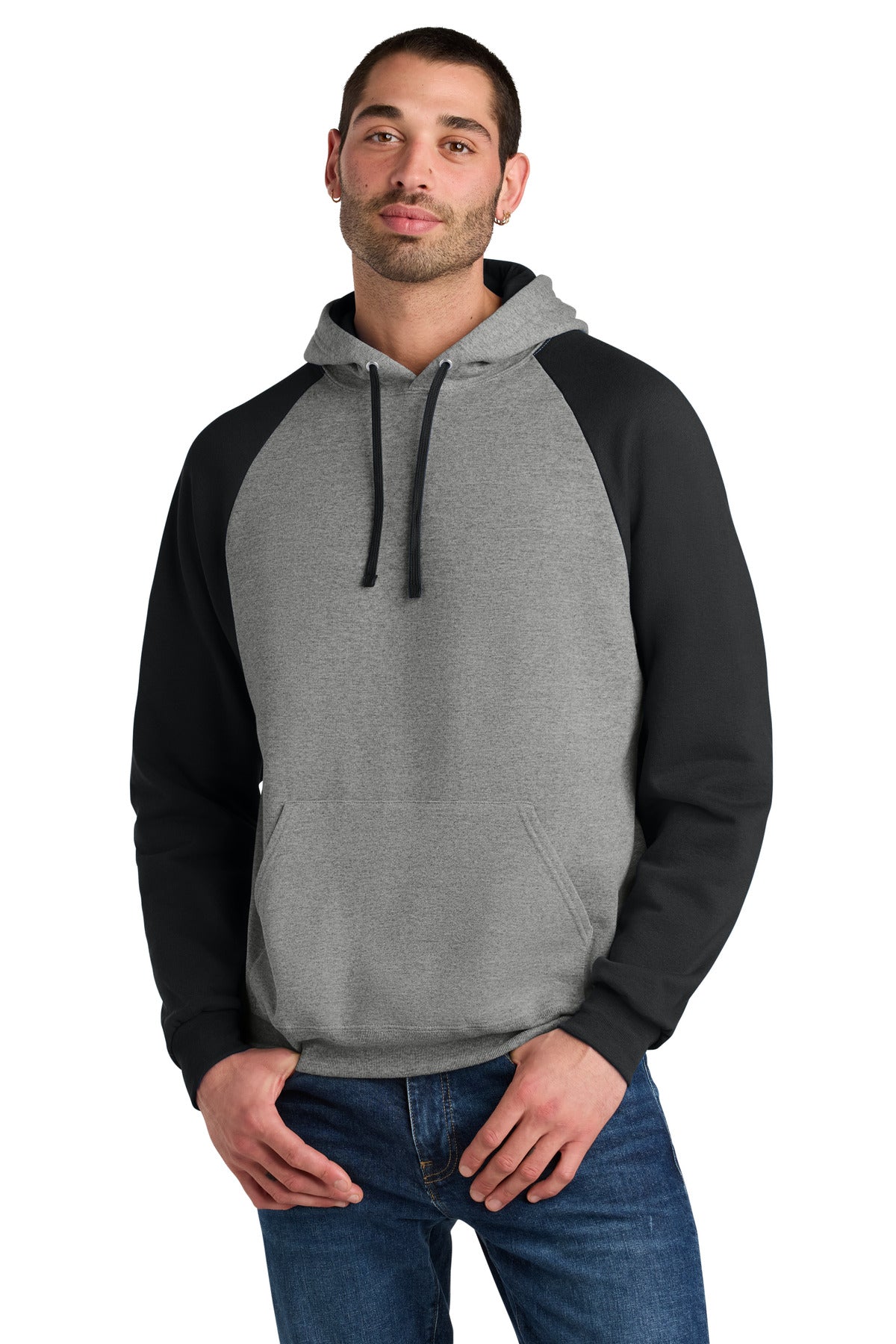 Jerzees Unisex NuBlend Colorblock Raglan Hoodie Sweatshirt 96C in Oxford/ Black
