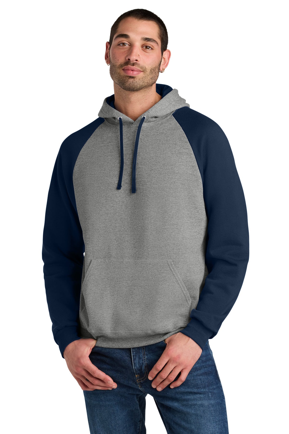 Jerzees Unisex NuBlend Colorblock Raglan Hoodie Sweatshirt 96C in Oxford/ J. Navy