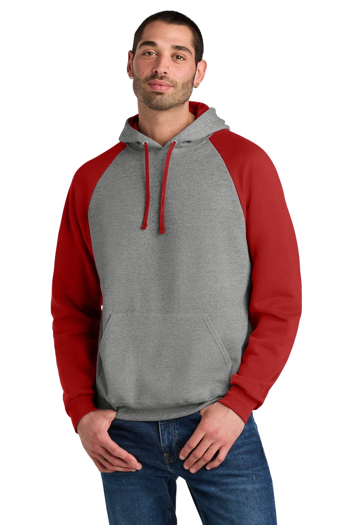 Jerzees Unisex NuBlend Colorblock Raglan Hoodie Sweatshirt 96C in Oxford/ True Red