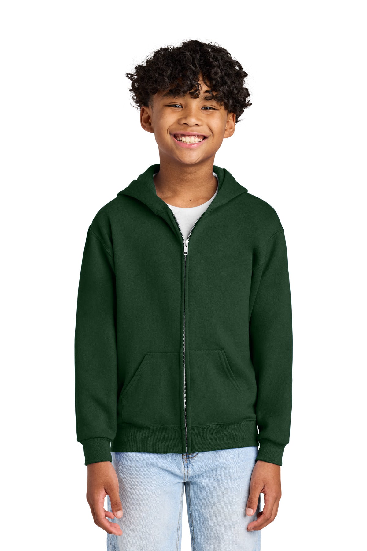 Jerzees - Youth NuBlend Full-Zip Hooded Sweatshirt.  993B in Forest Green
