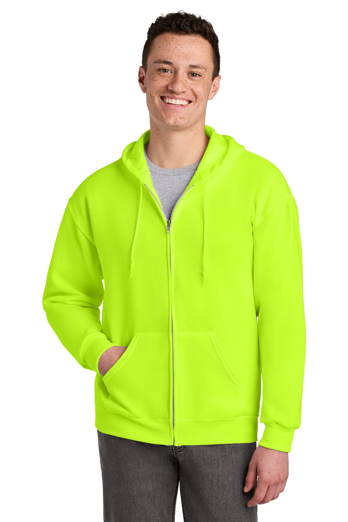 Jerzees - NuBlend Full-Zip Hooded Sweatshirt.  993M in Safety Green