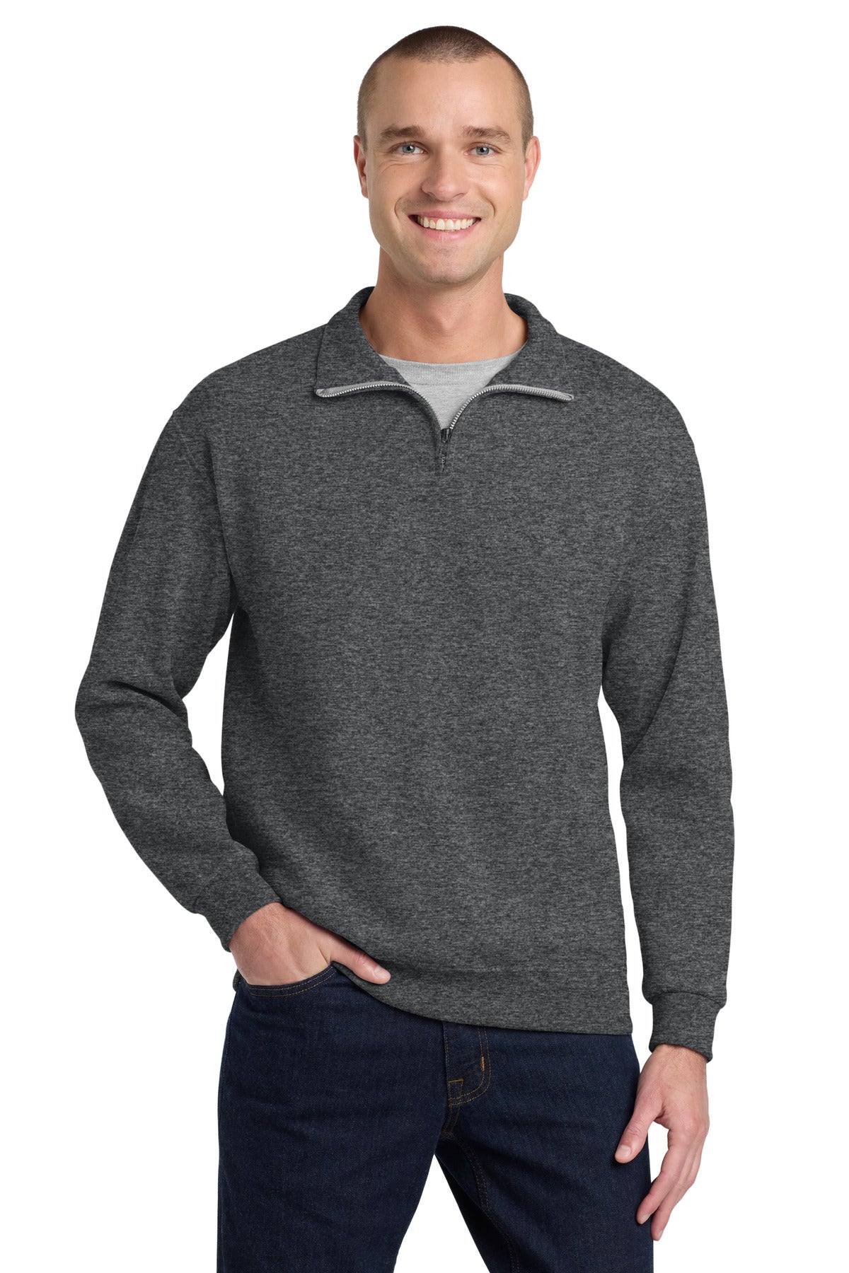 Jerzees - NuBlend 1/4-Zip Cadet Collar Sweatshirt. 995M in Black Heather