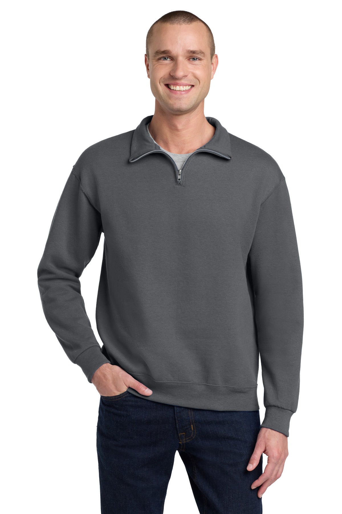 Jerzees - NuBlend 1/4-Zip Cadet Collar Sweatshirt. 995M in Charcoal Grey
