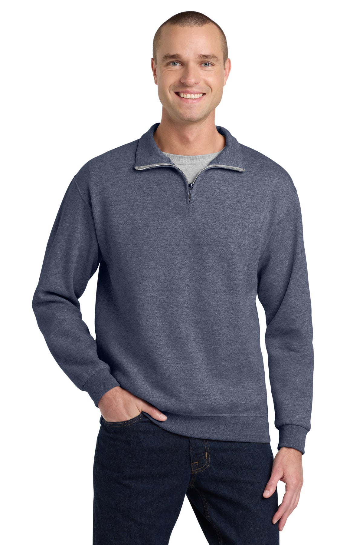 Jerzees - NuBlend 1/4-Zip Cadet Collar Sweatshirt. 995M in Vintage Heather Navy