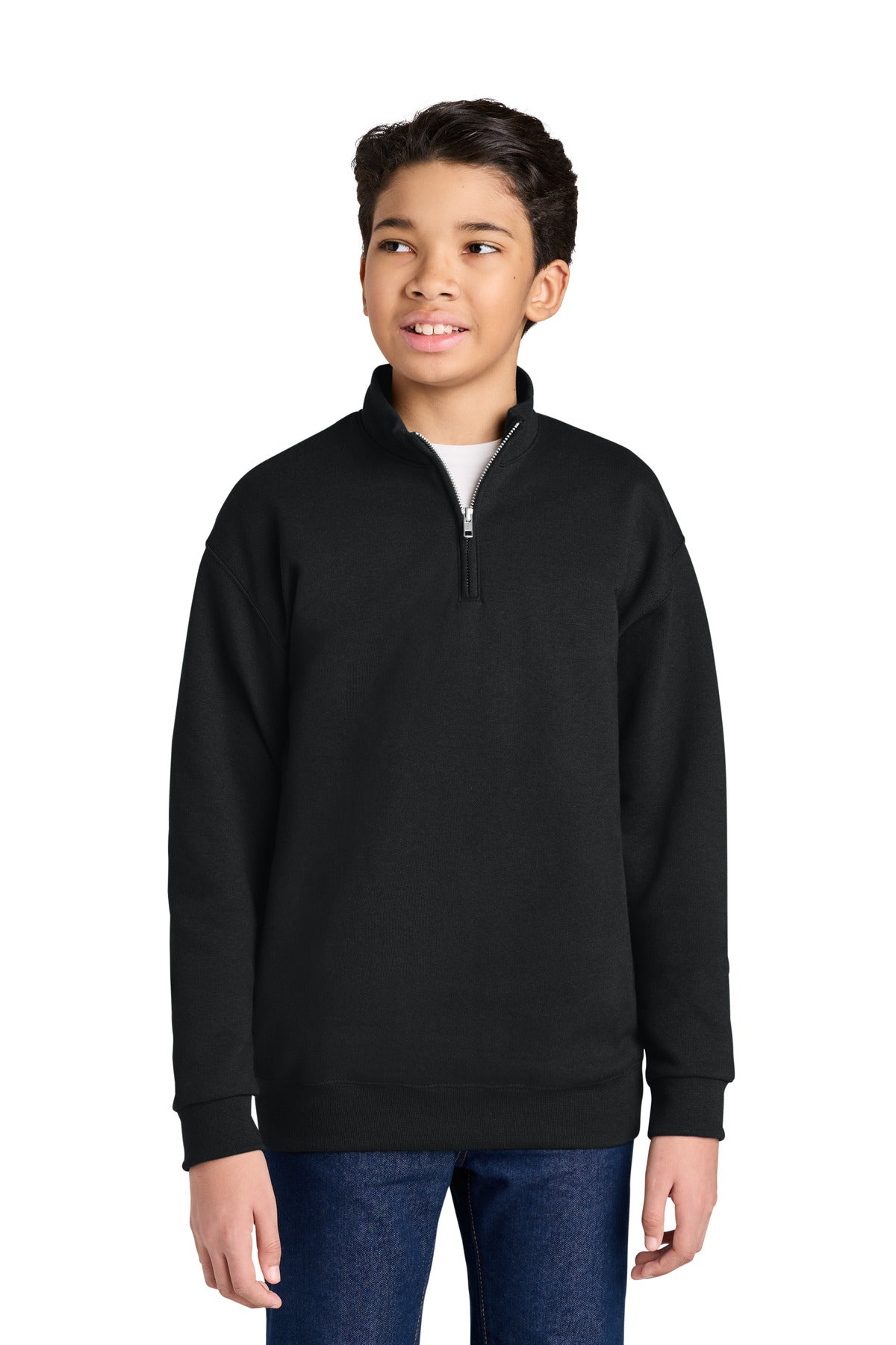 Jerzees Youth NuBlend 1/4-Zip Cadet Collar Sweatshirt 995Y in Black