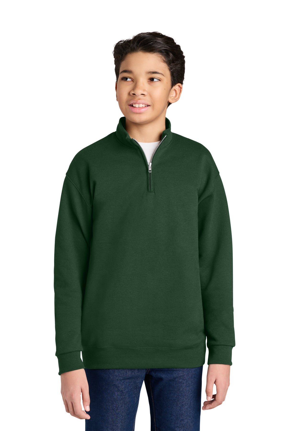Jerzees Youth NuBlend 1/4-Zip Cadet Collar Sweatshirt 995Y in Forest Green