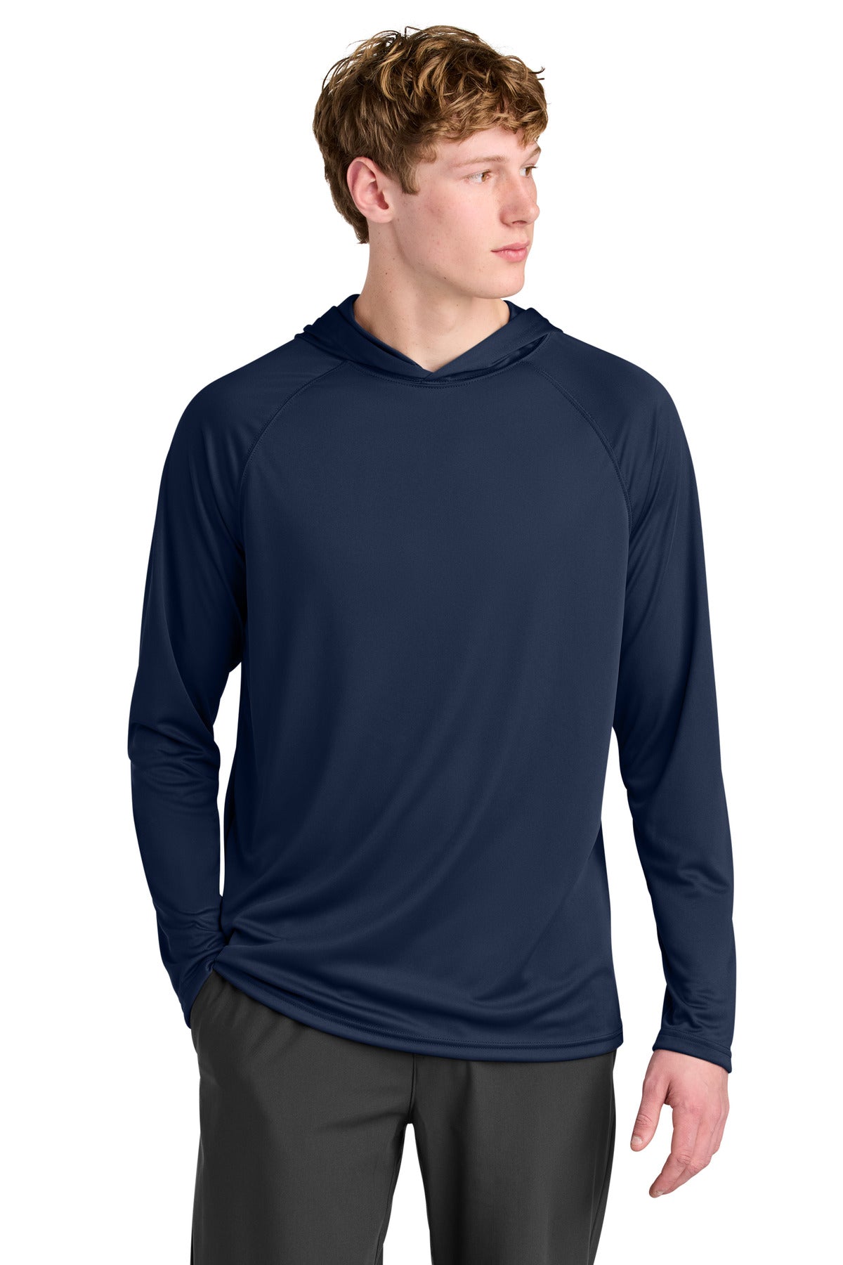 A4 Cooling Performance Long Sleeve Hooded Tee A4N3409 in Navy
