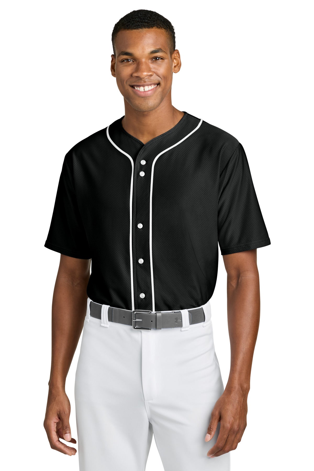 A4 Short Sleeve Full-Button Baseball Top A4N4184 in Black
