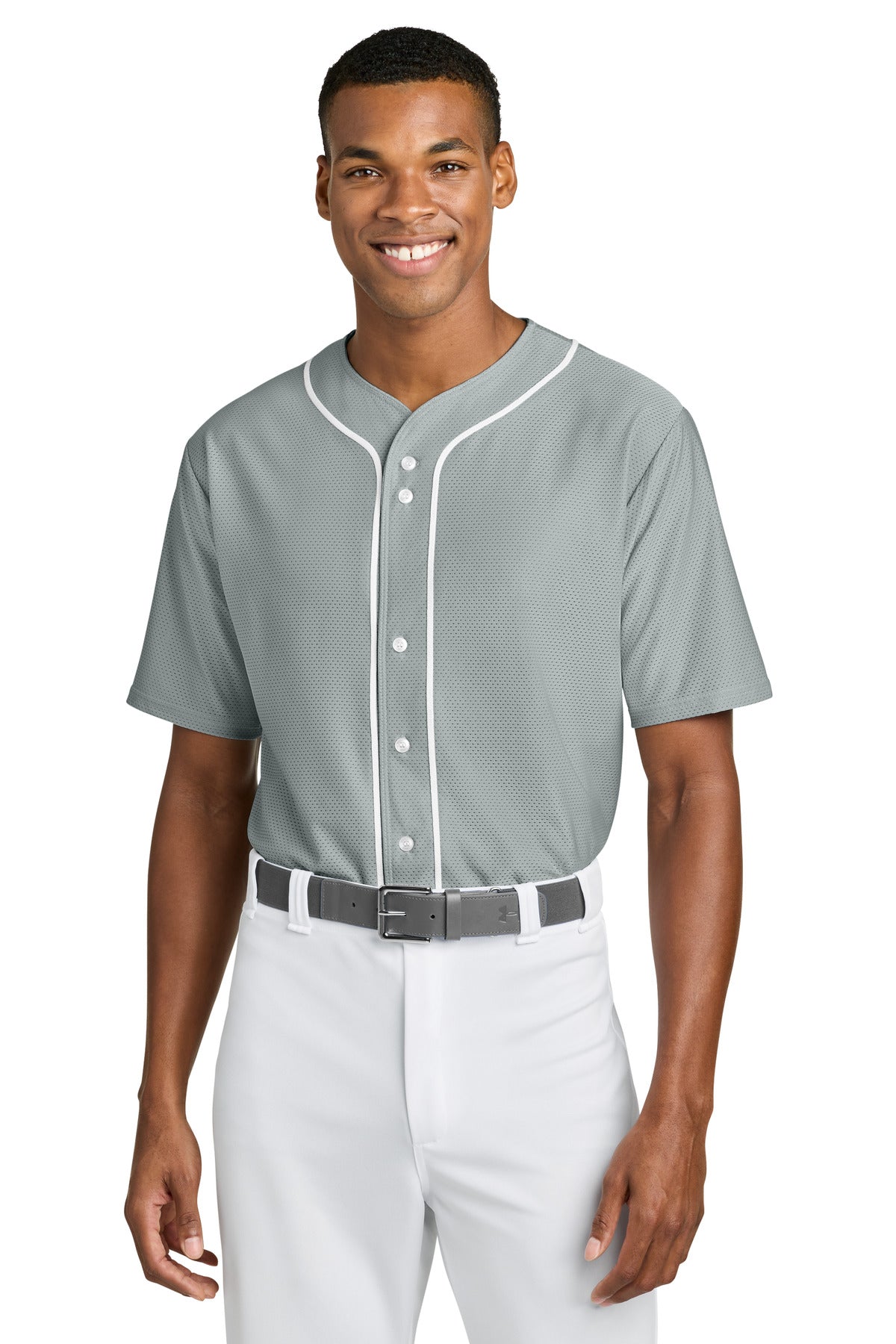 A4 Short Sleeve Full-Button Baseball Top A4N4184 in Grey