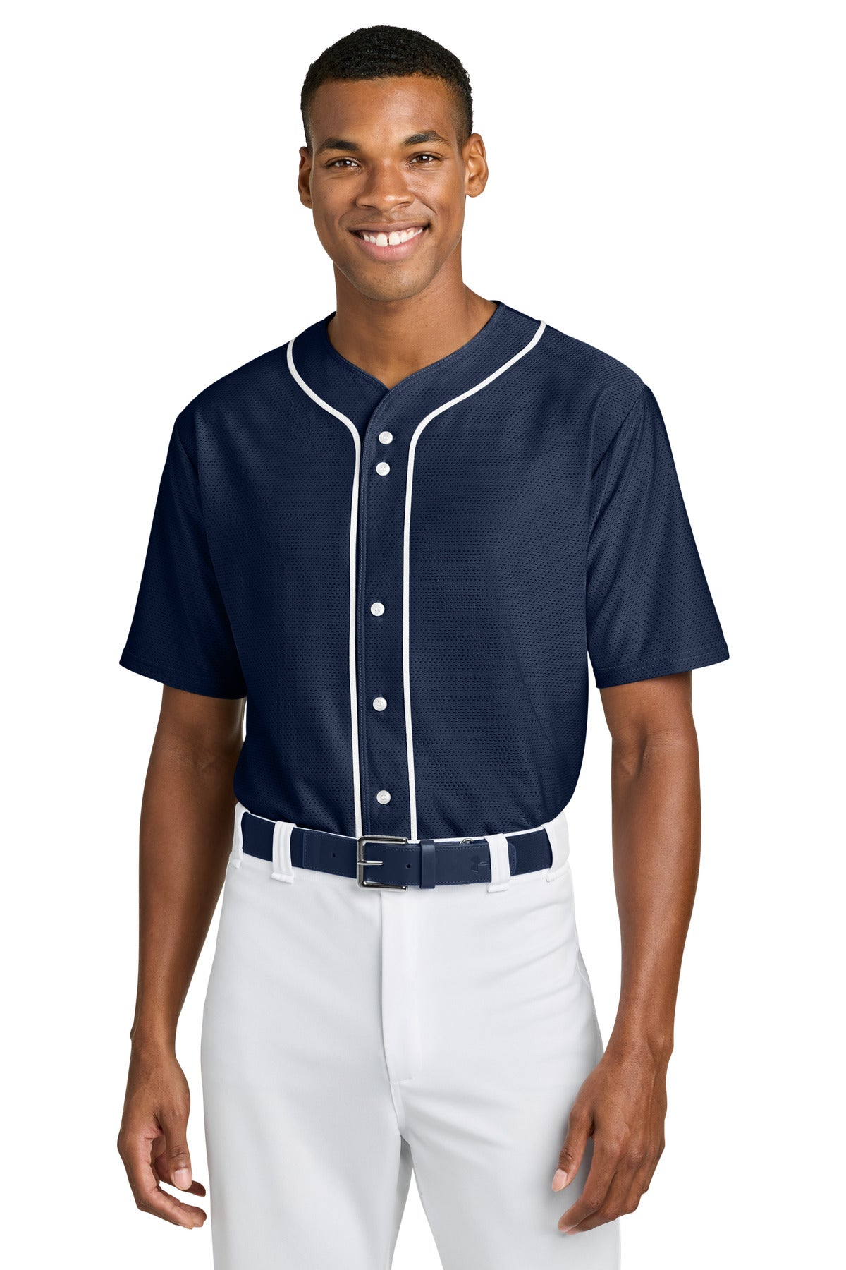 A4 Short Sleeve Full-Button Baseball Top A4N4184 in Navy