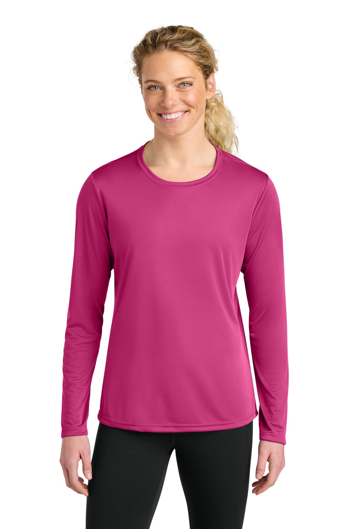 A4 Women's Cooling Performance Long Sleeve Tee A4NW3002 in Fuchsia
