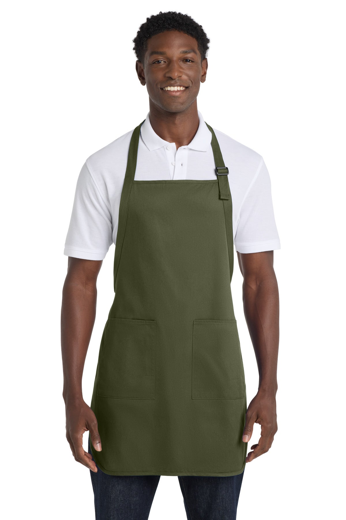 Port Authority Full-Length Apron with Pockets.  A500 in Olive Drab Green