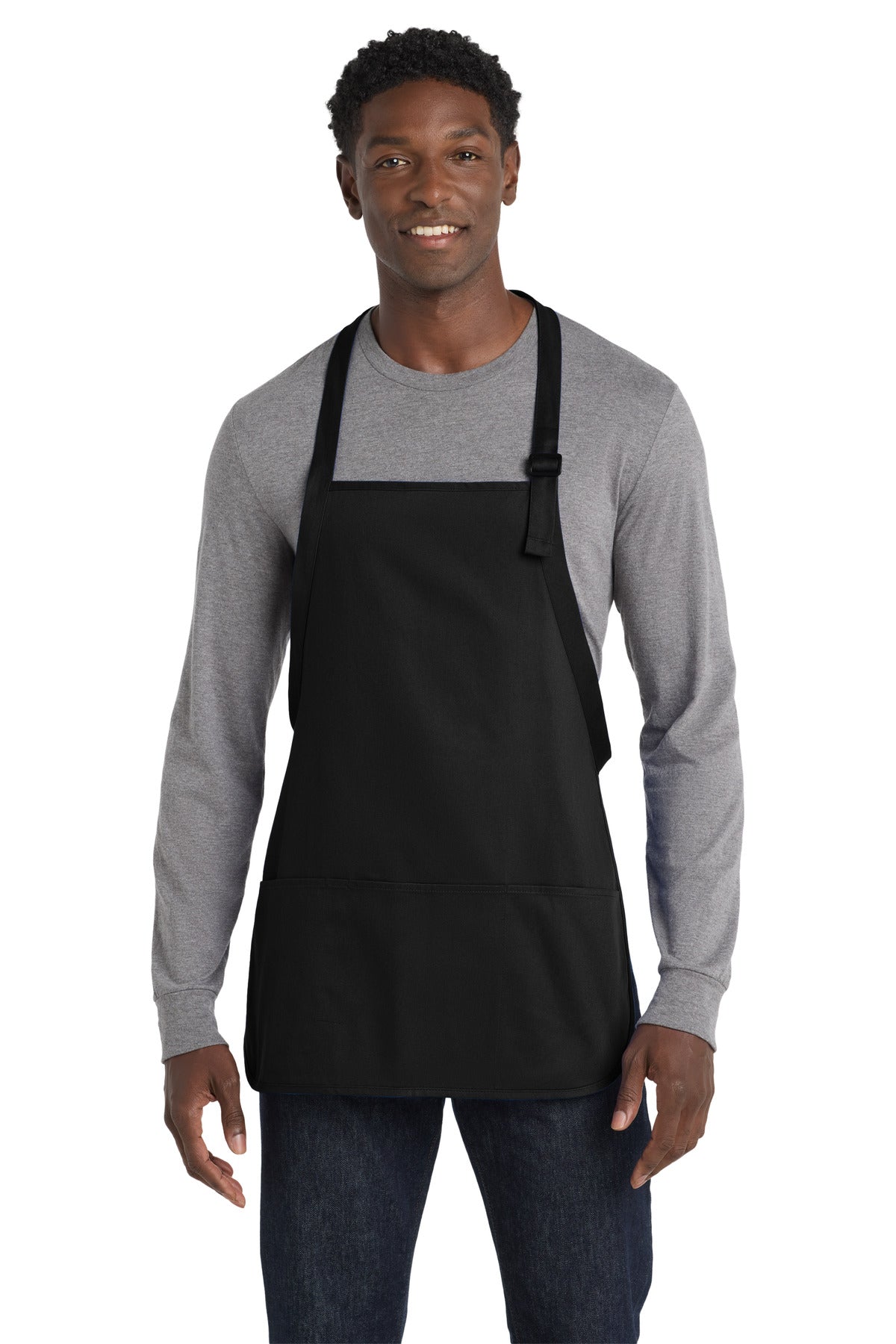 Port Authority Medium-Length Apron with Pouch Pockets.  A510 in Black