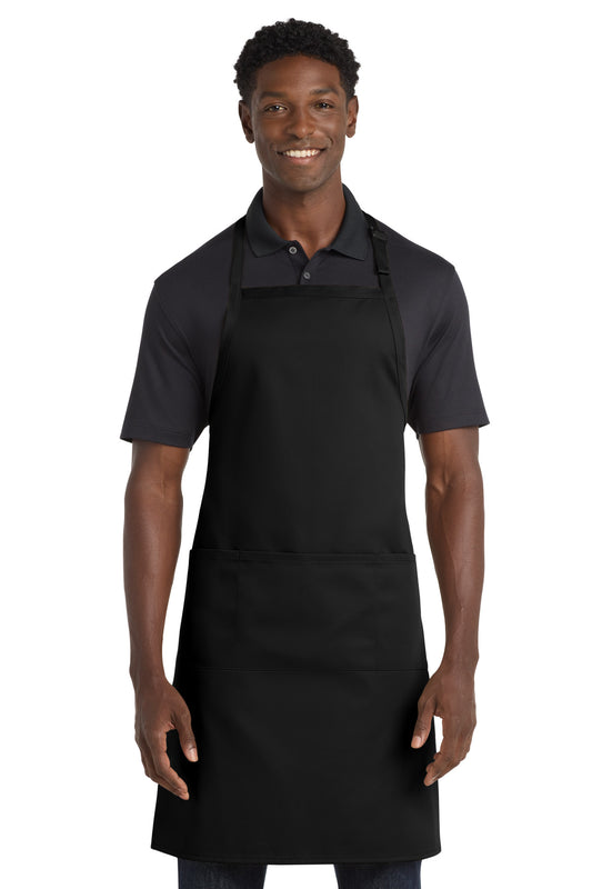 Port Authority Easy Care Extra Long Bib Apron with Stain Release. A700 in Black